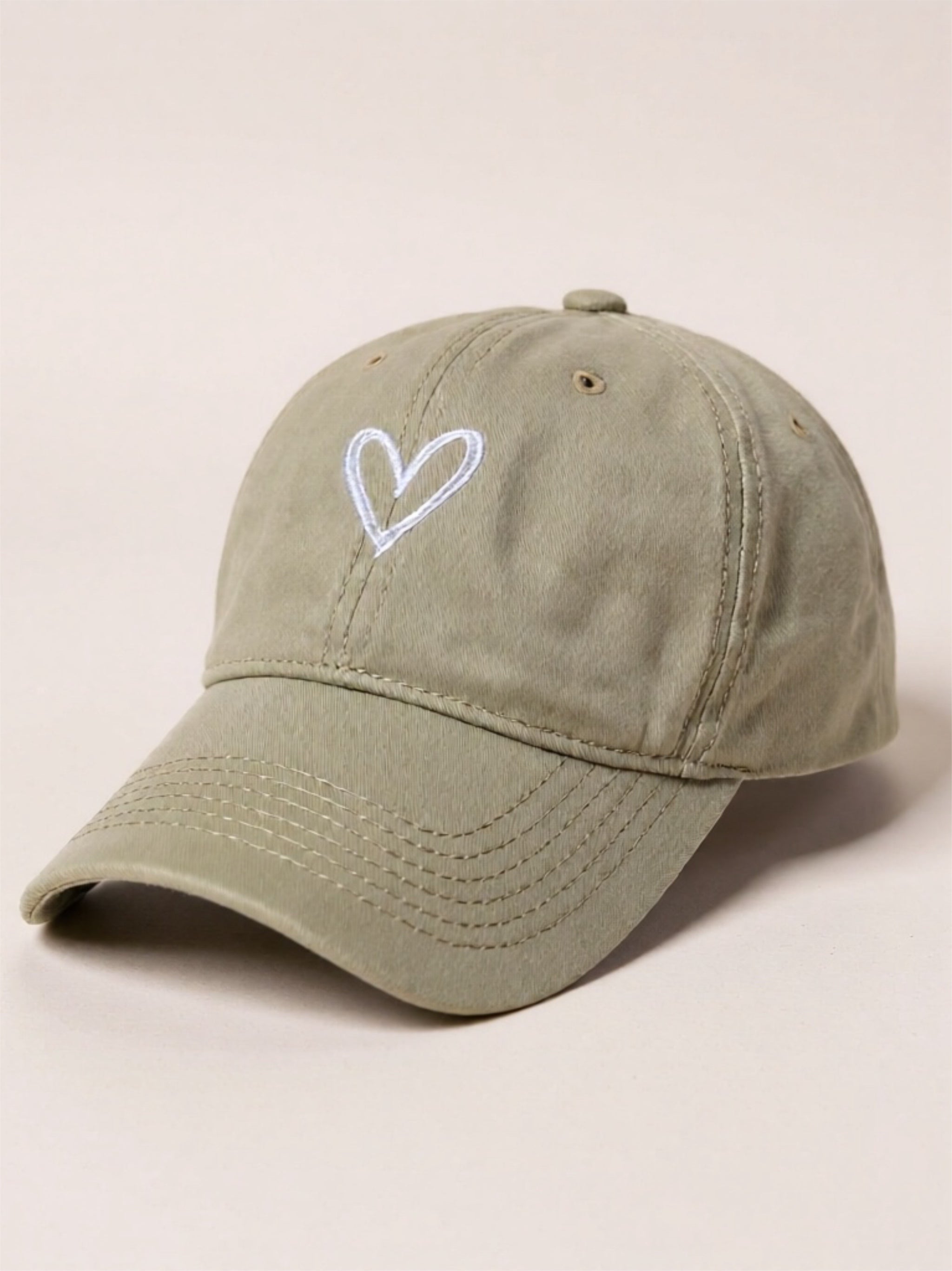 Embroidered Heart Washed Cotton Baseball Cap