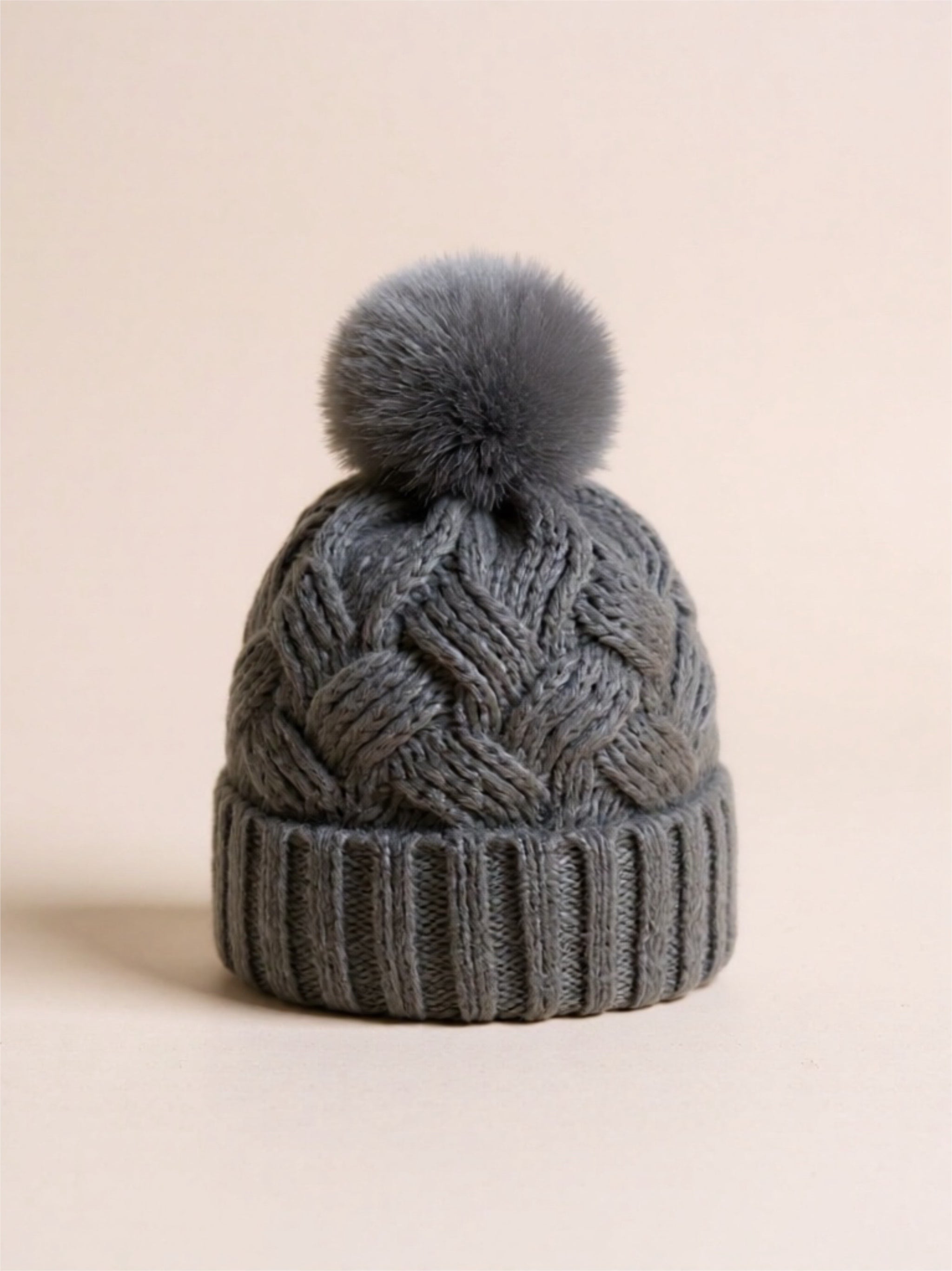 Roll Rim Cable-Knit Beanie