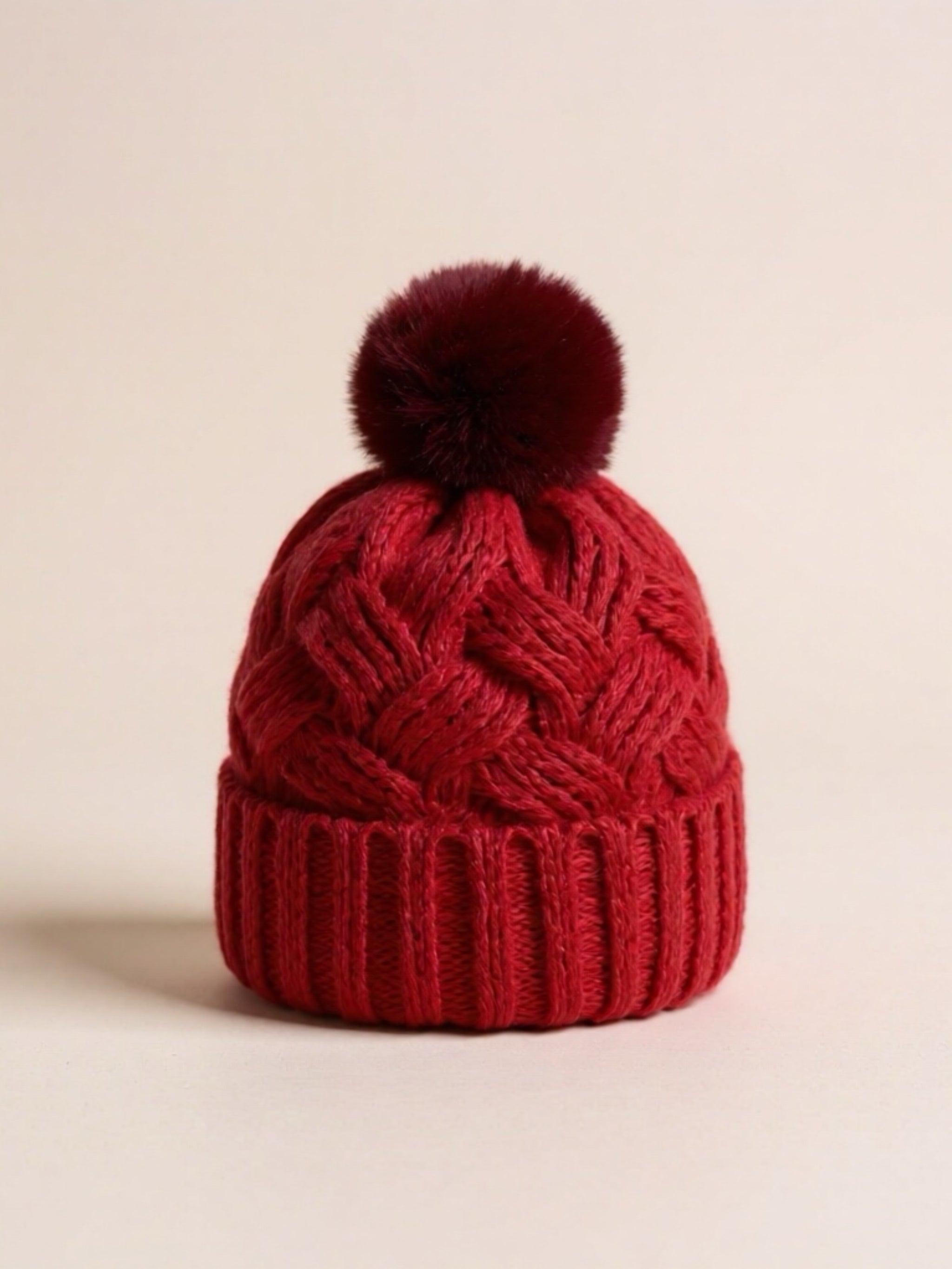 Roll Rim Cable-Knit Beanie