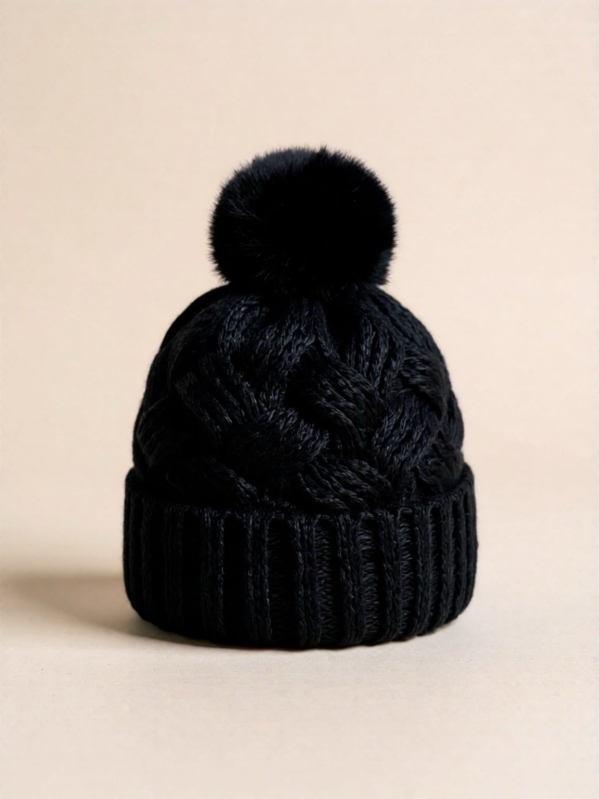 Roll Rim Cable-Knit Beanie