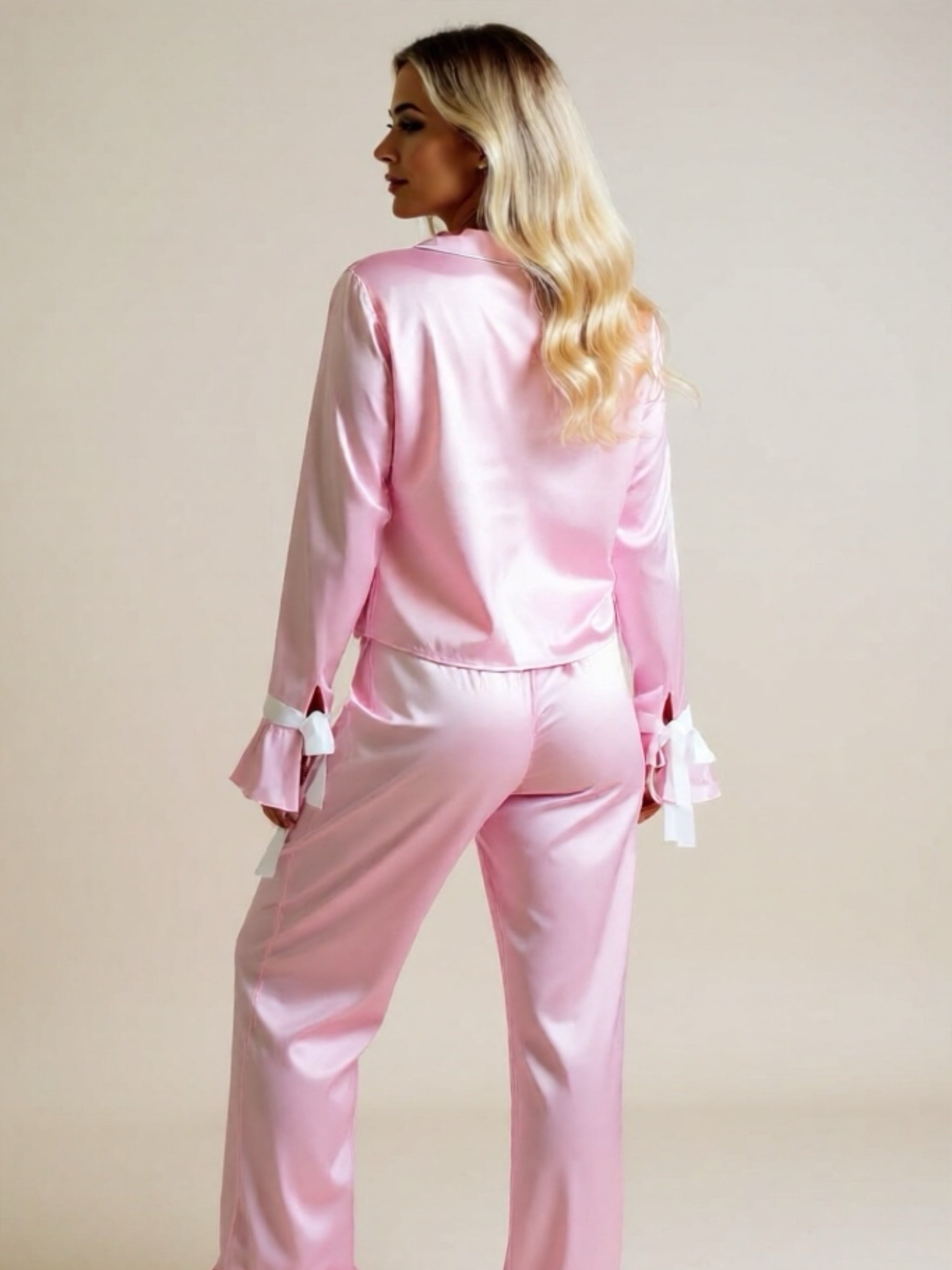 Collared Neck Long Sleeve Top & Pants Pajama Set