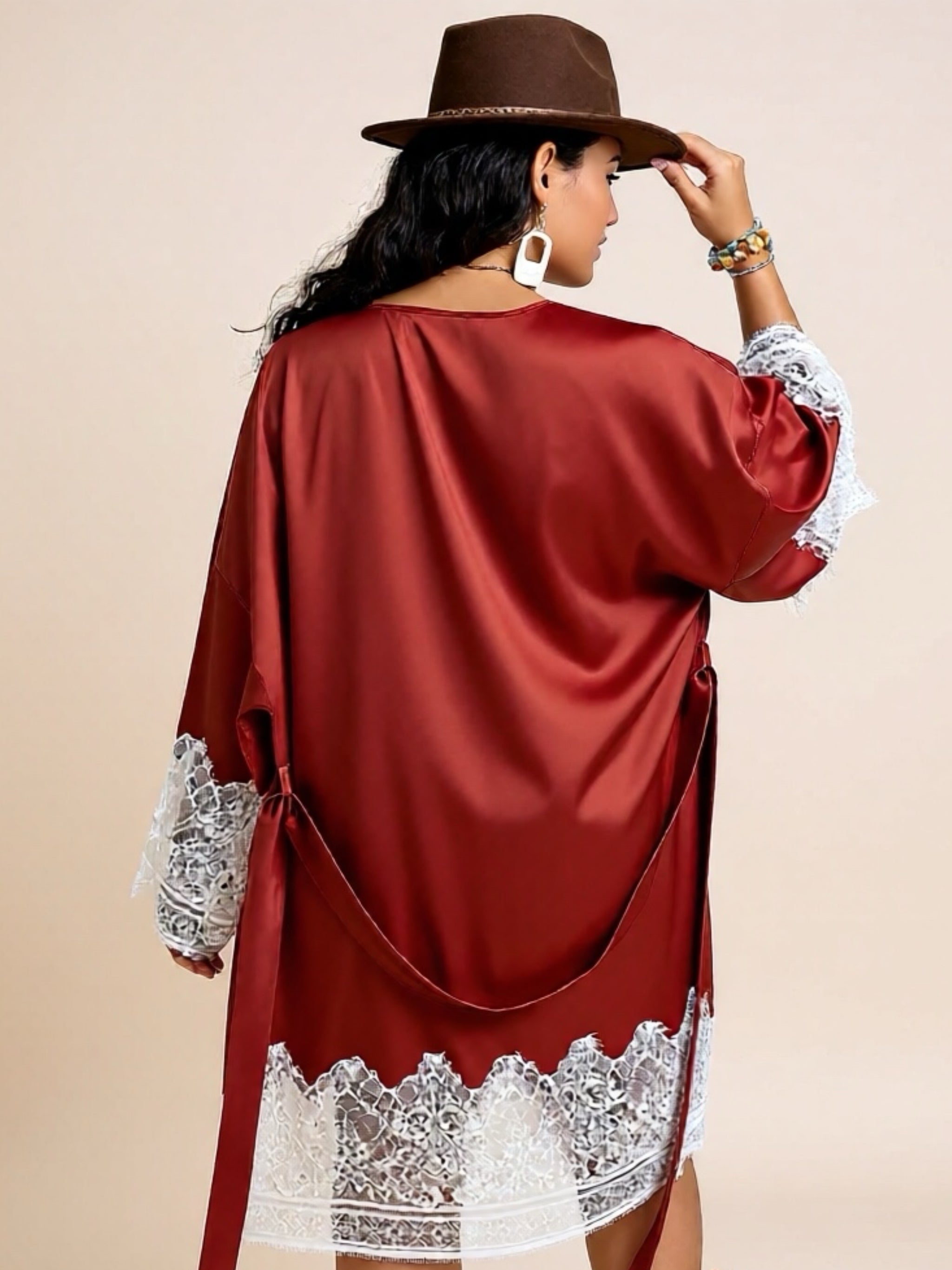 Lace Patchwork Tie Front Robe