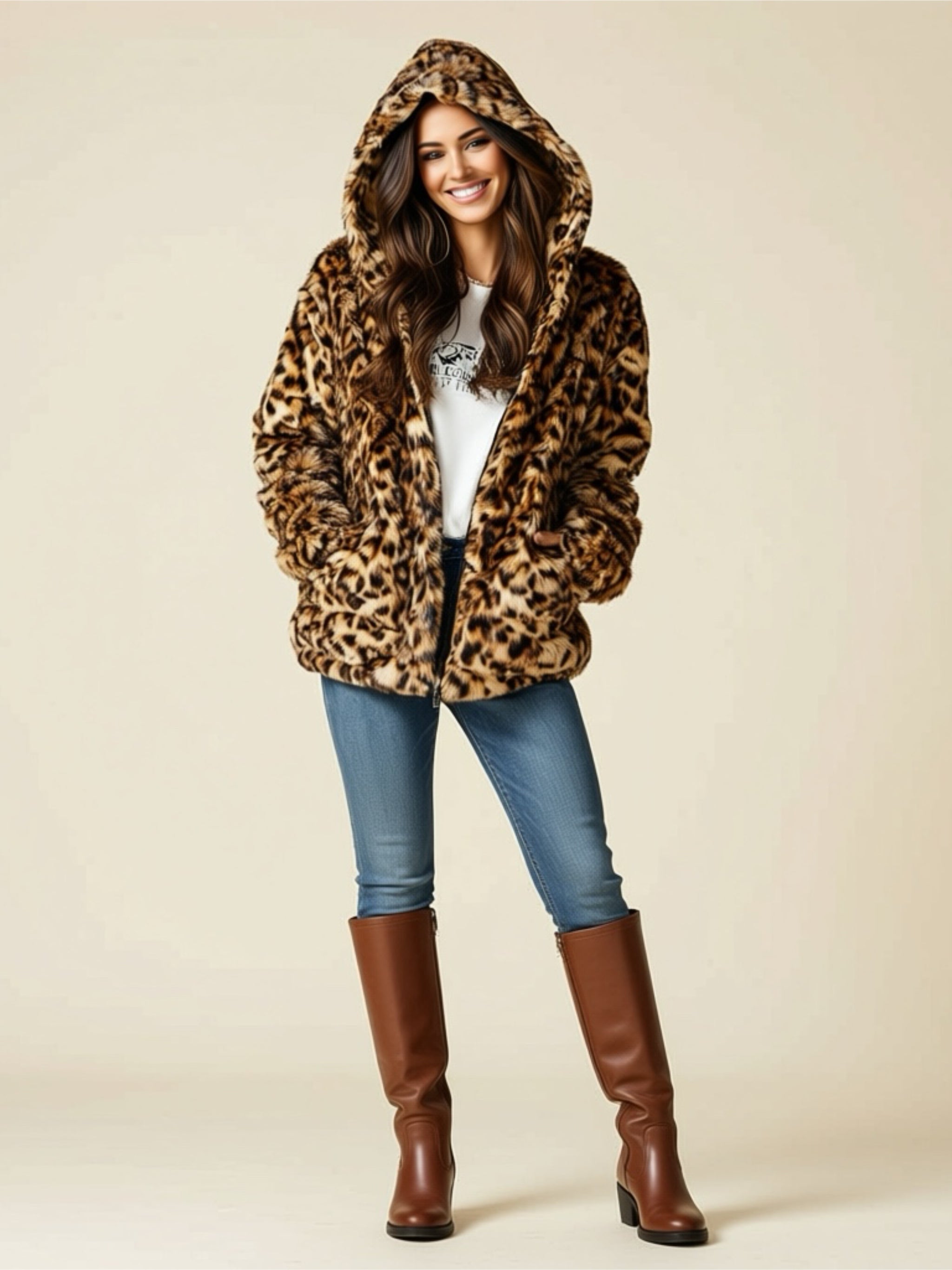 Extra Thick Leopard Print Hooded Jacket