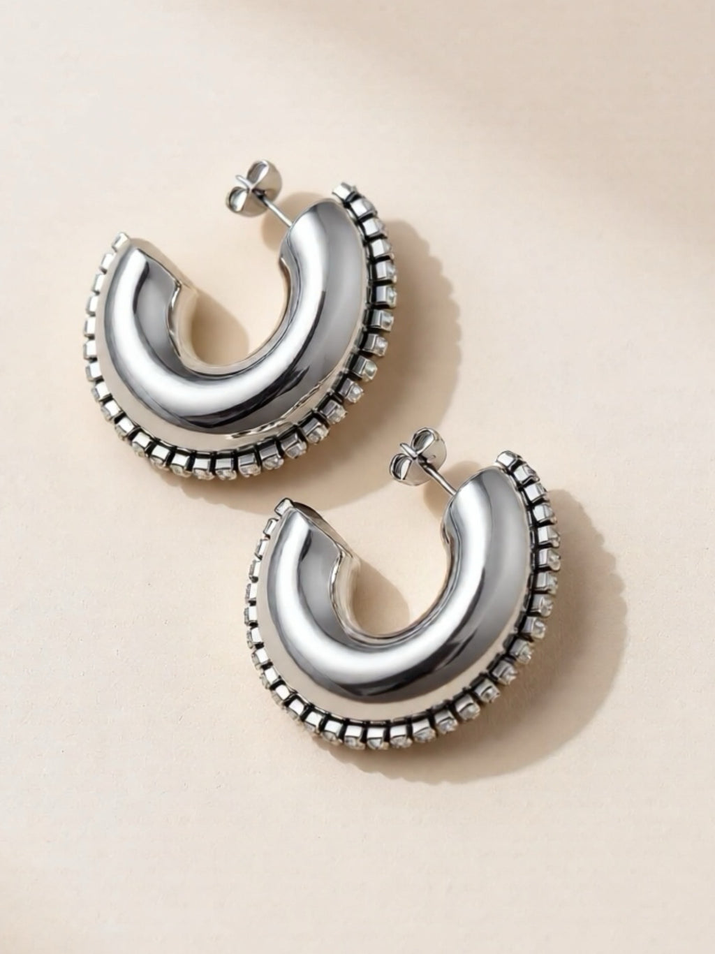 Titanium Steel Inlaid CZ C-Hoop Earrings