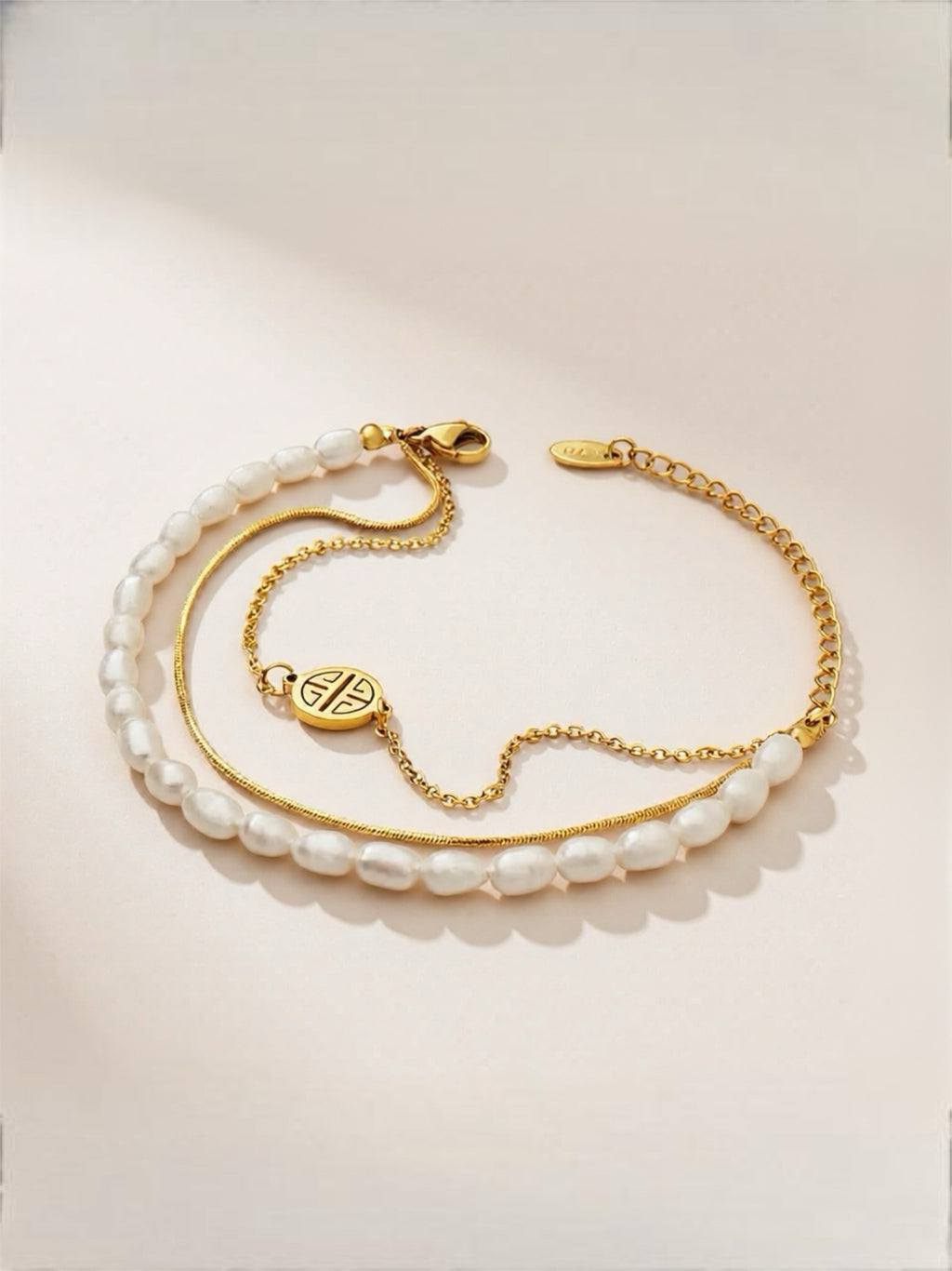 Titanium Steel Three-Layered Pearl Bracelet