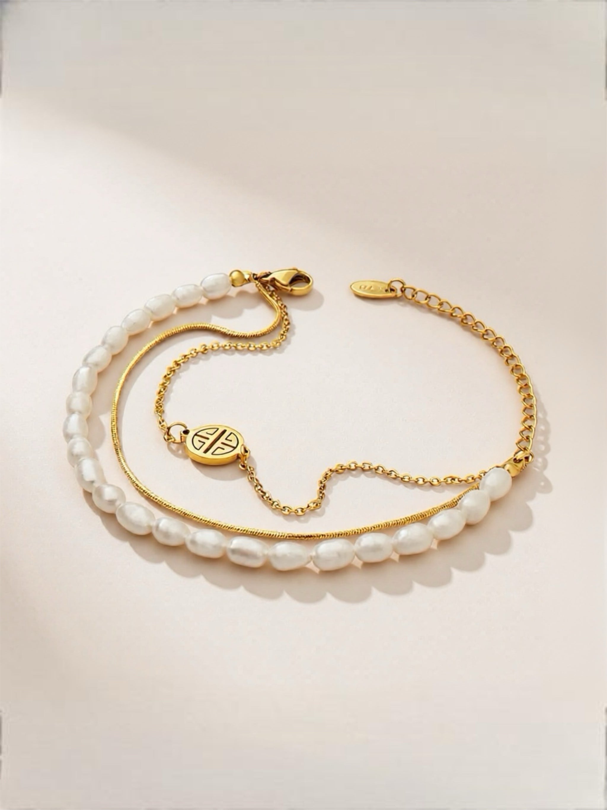 Titanium Steel Three-Layered Pearl Bracelet