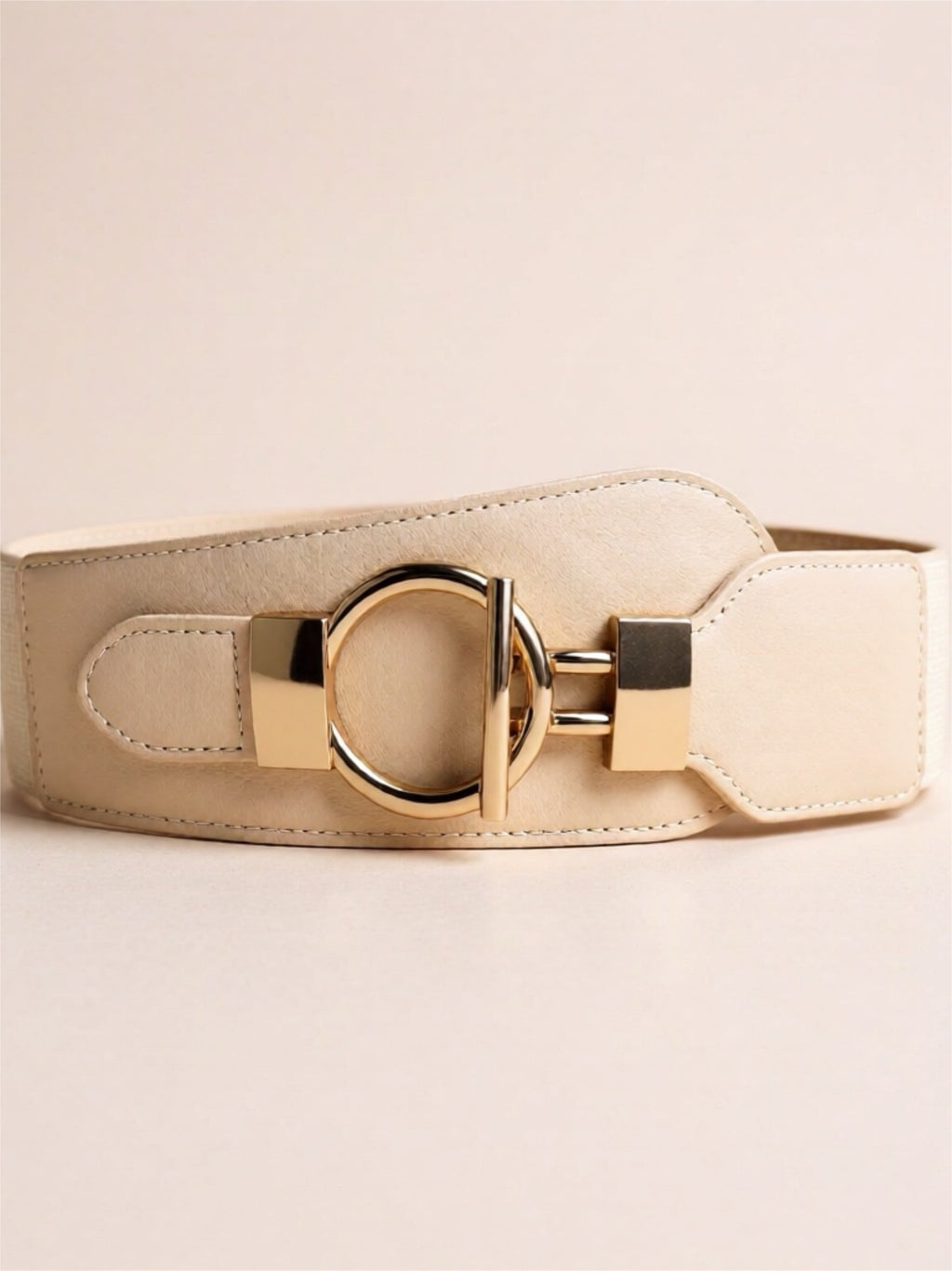 Vegan Leather Elastic Wide Belt with Alloy Buckle
