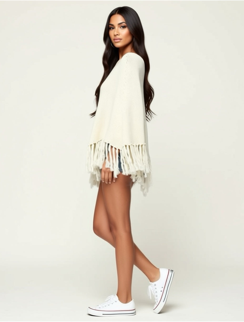 Fringe Hem Knit Poncho