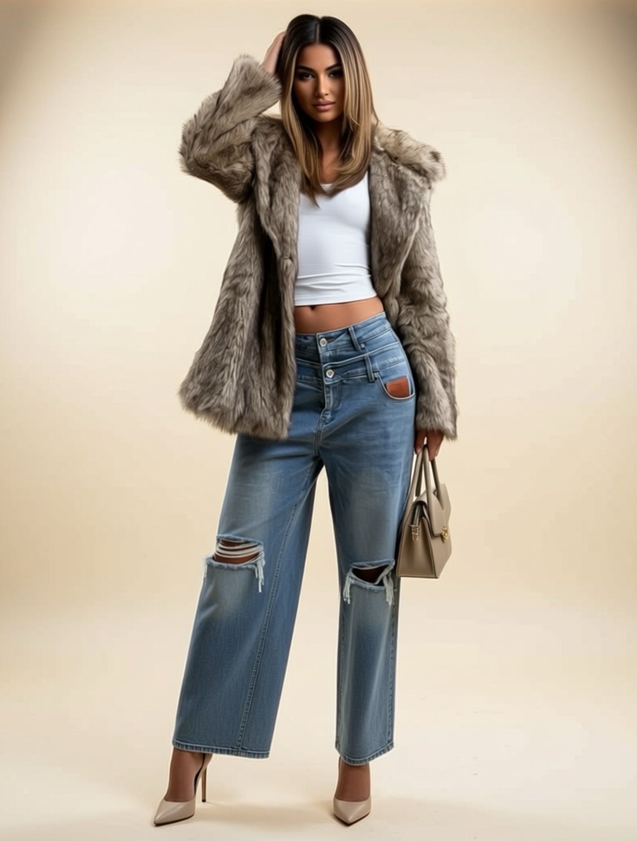 Luxury Brown Faux Fur Coat