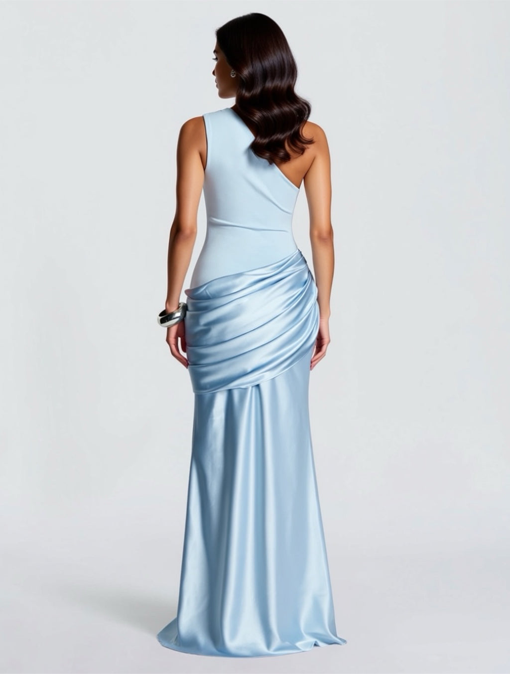 One‑Shoulder Satin Draped Maxi Gown