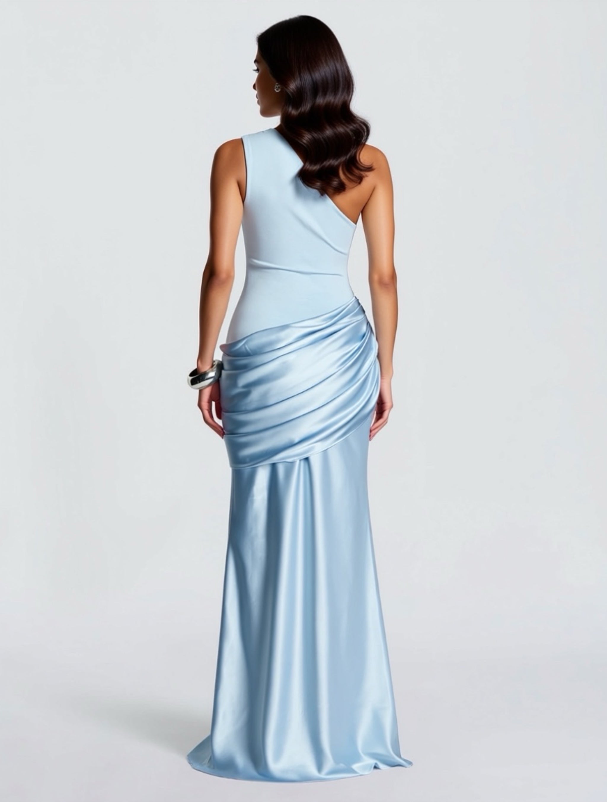 One‑Shoulder Satin Draped Maxi Gown