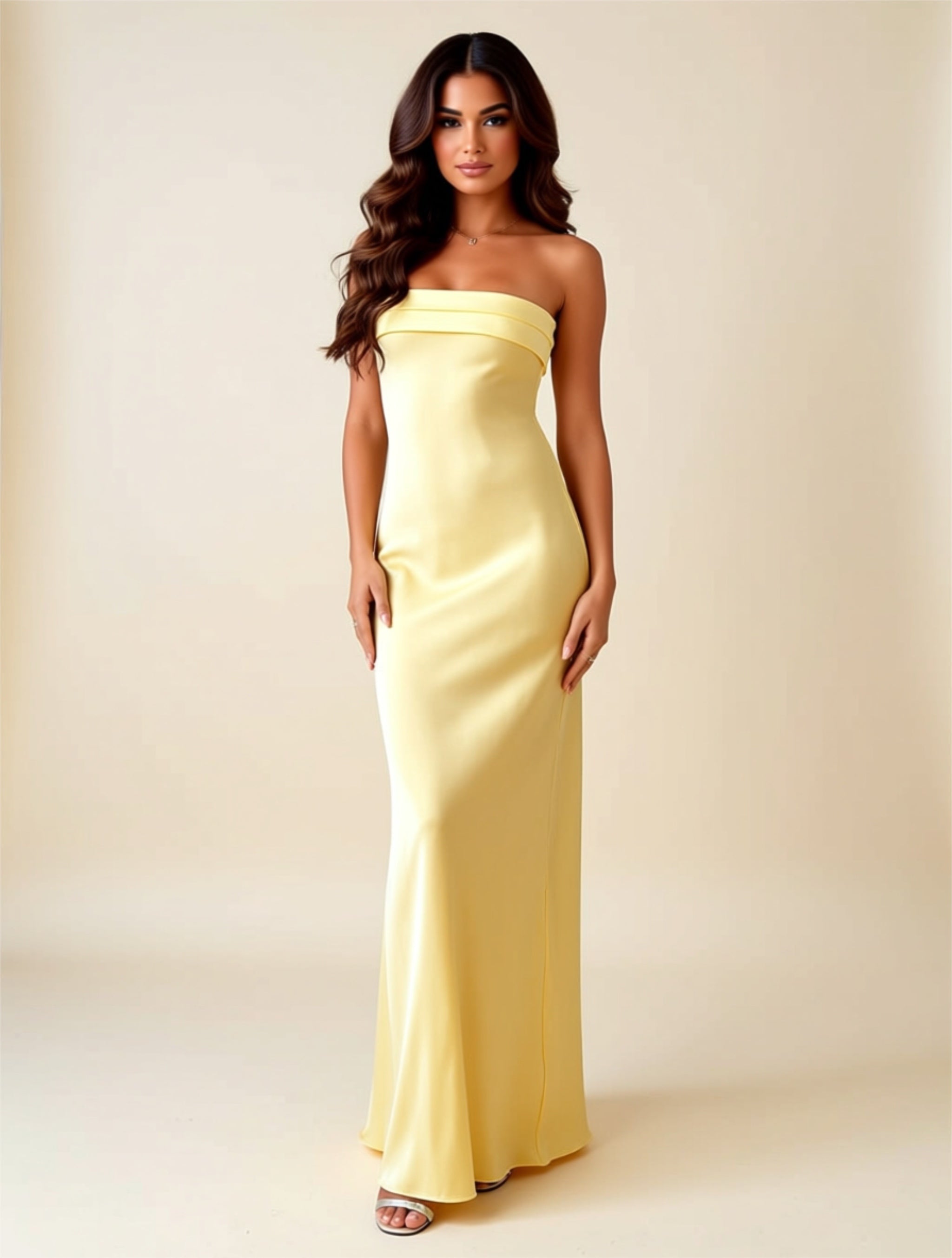 Strapless Satin Maxi Dress