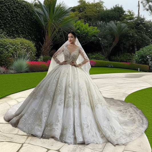 Long Sleeve Beaded Bridal Gown