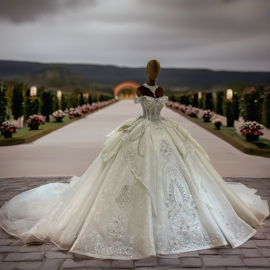 Off The Shoulder Beaded Bridal Ball Gown