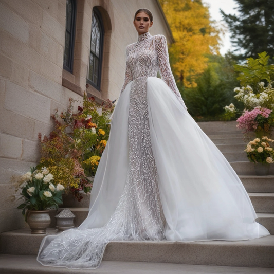 Beaded Long Sleeve Wedding Dress