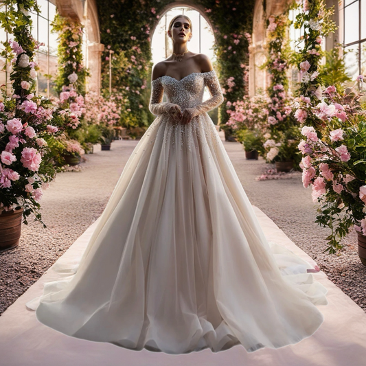 Long Sleeve Off-The-Shoulder A-Line Wedding Dress
