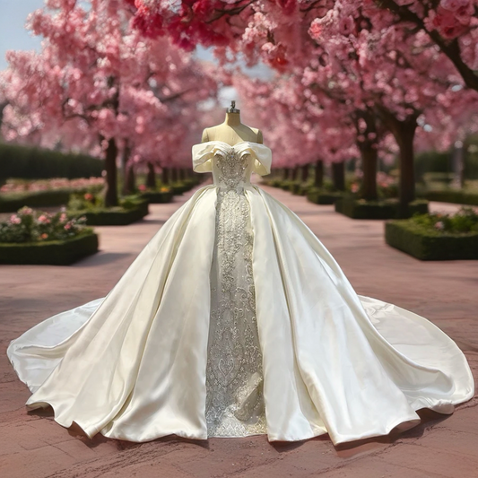 Off The Shoulder Beaded Ball Gown Wedding Dress