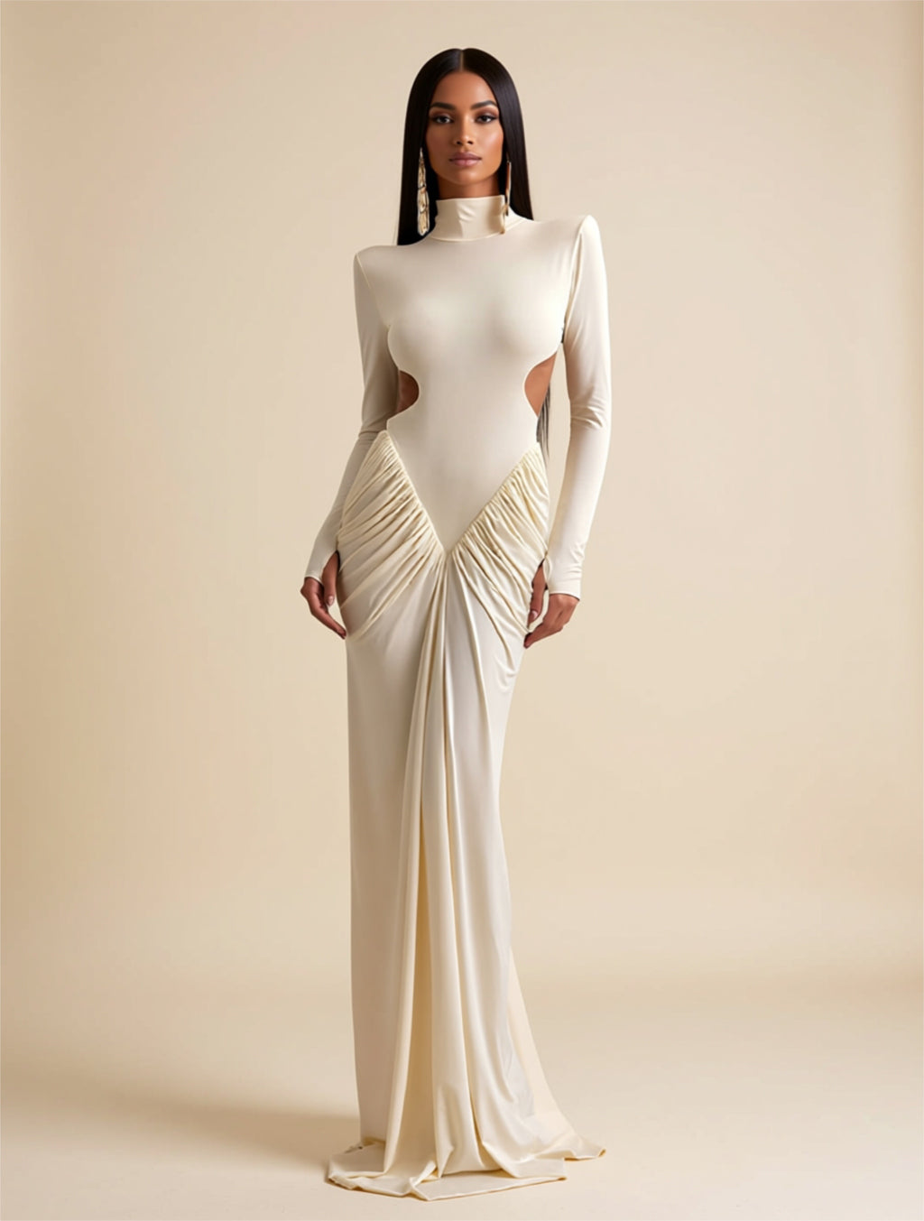 Elegant Long Sleeve Cutout Maxi Dress