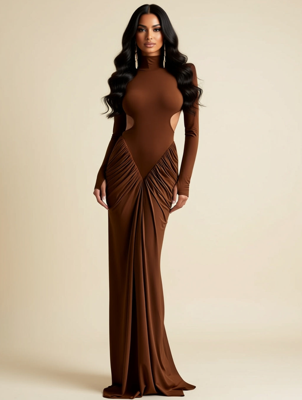 Elegant Long Sleeve Cutout Maxi Dress