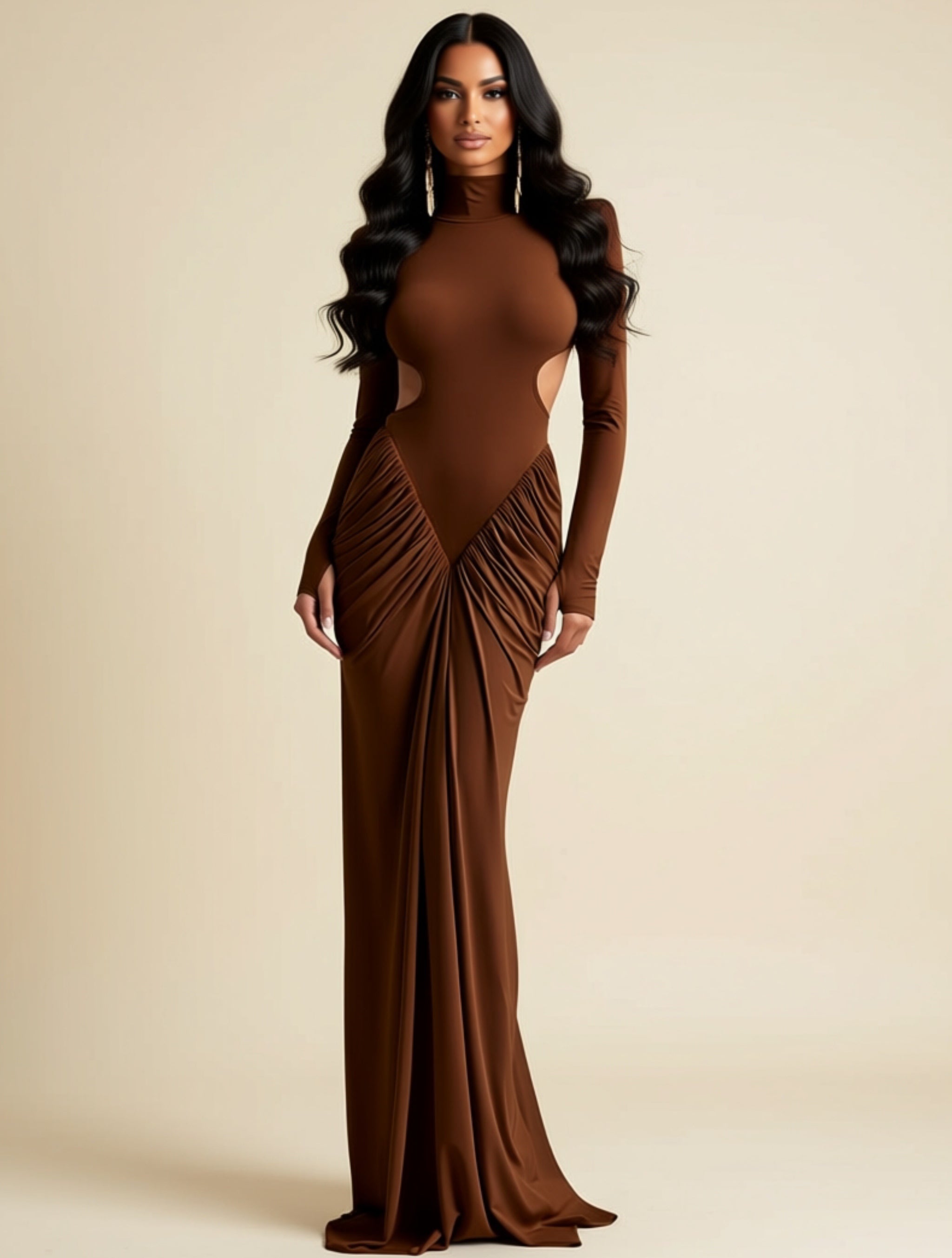 Elegant Long Sleeve Cutout Maxi Dress