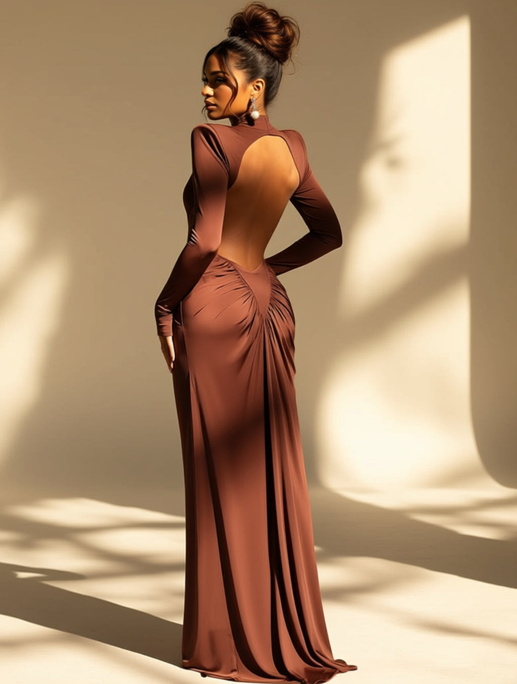 Elegant Long Sleeve Cutout Maxi Dress