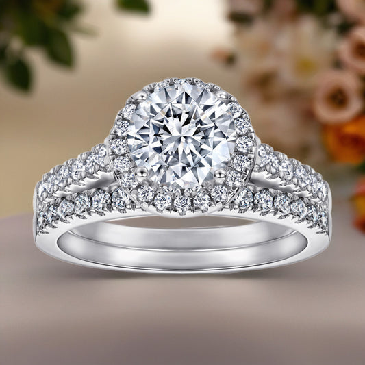 S925 Sterling Silver CZ Engagement & Wedding Band Set