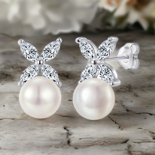 S925 Sterling Silver Stud Earrings with Natural Pearls