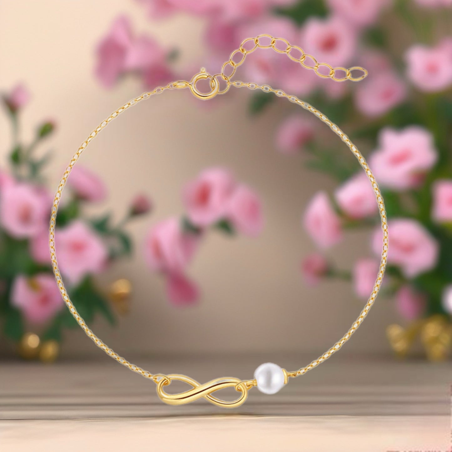 Gold Vermeil Pearl Bracelet with Infinity Charm