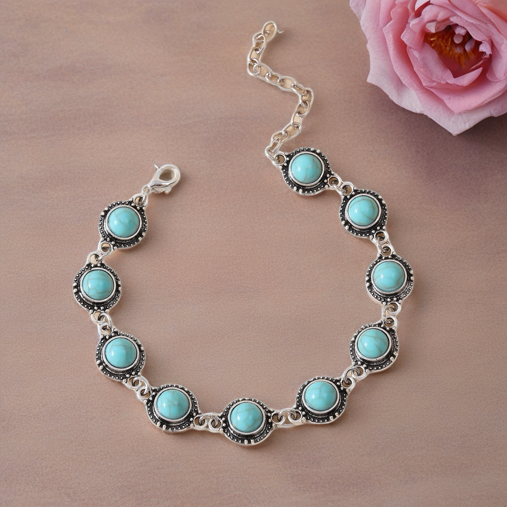 Silver toned Turquoise Charm Anklet