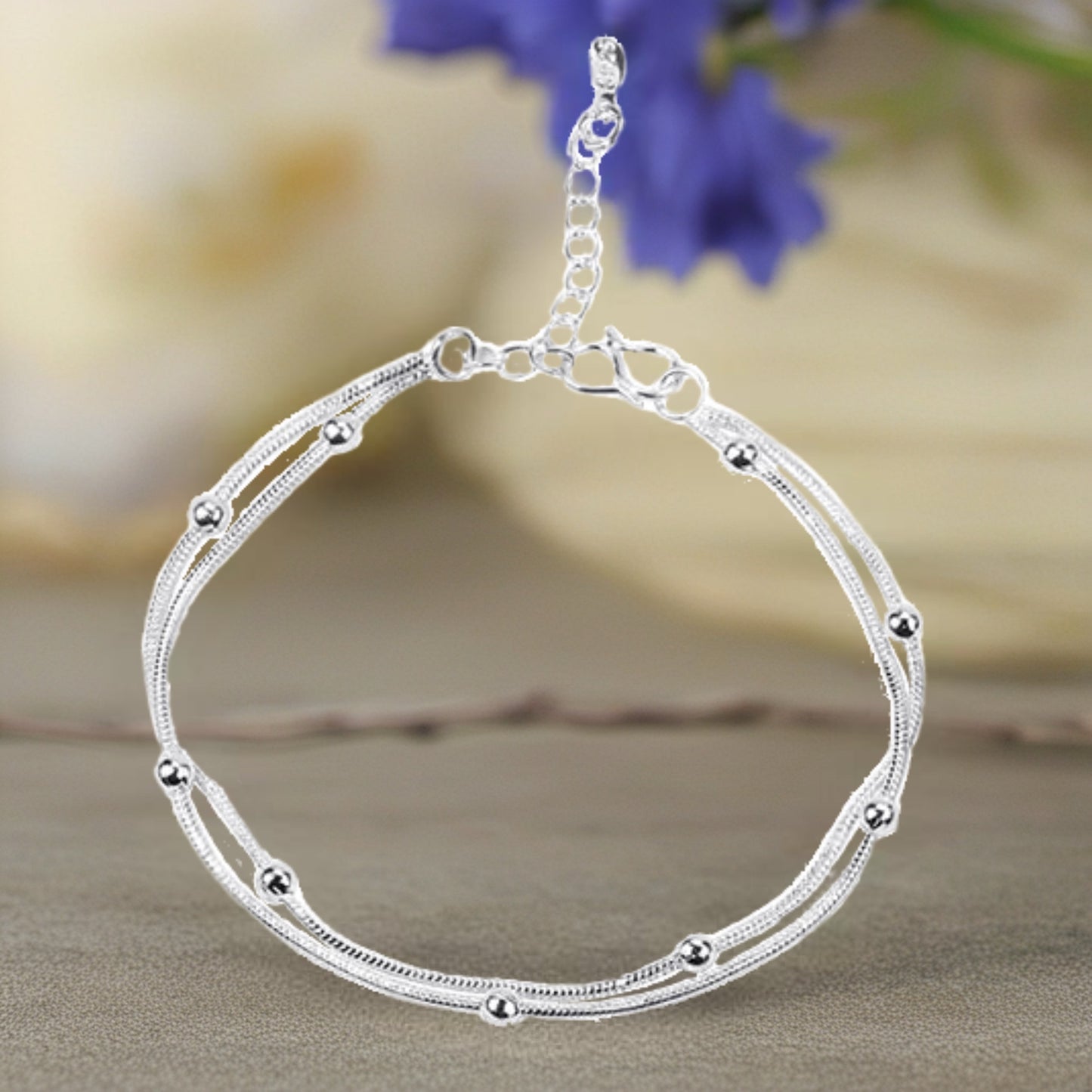 Silver Toned Satellite Chain Anklet