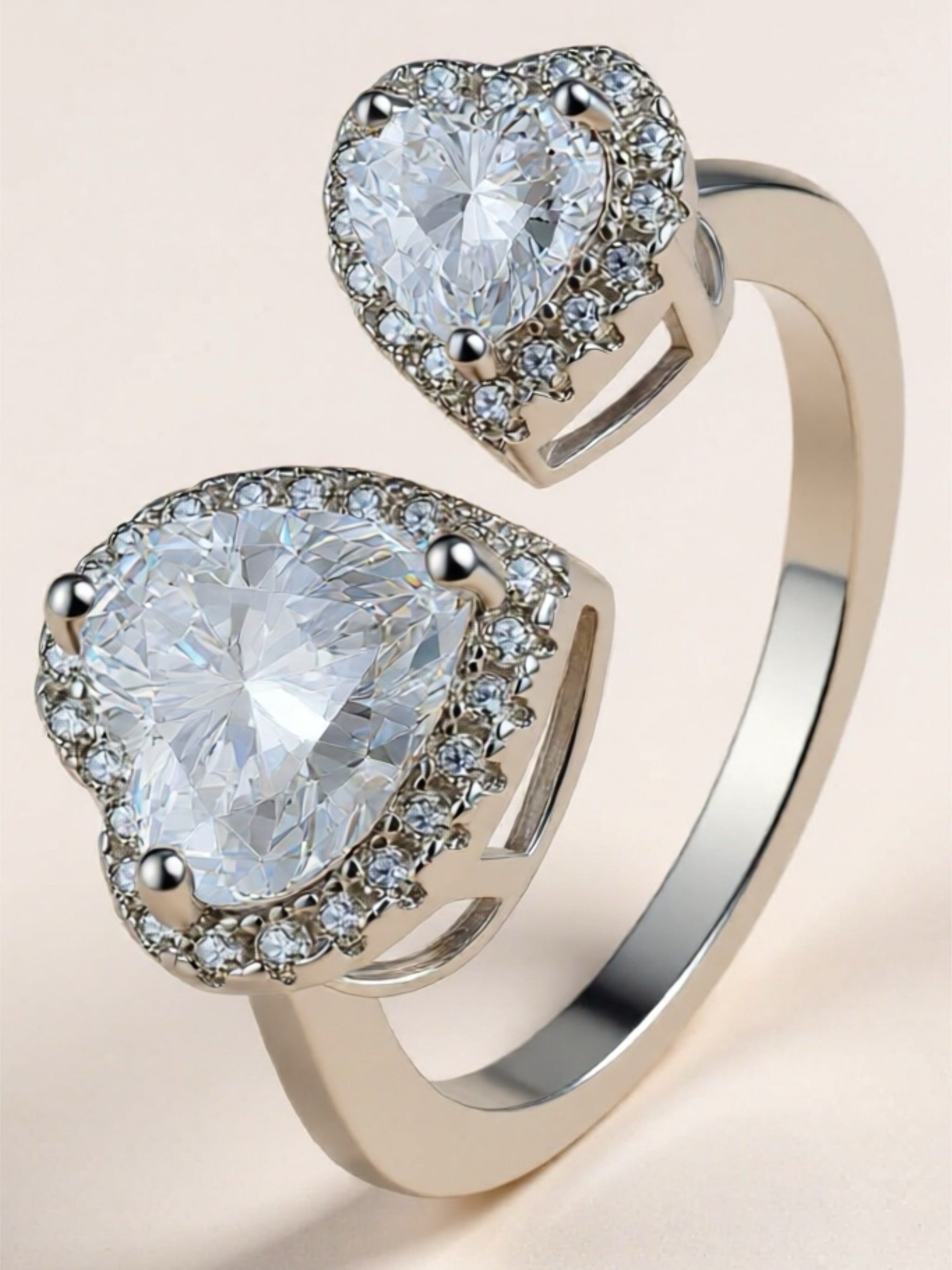 Heart Moissanite 925 Sterling Silver Open Ring