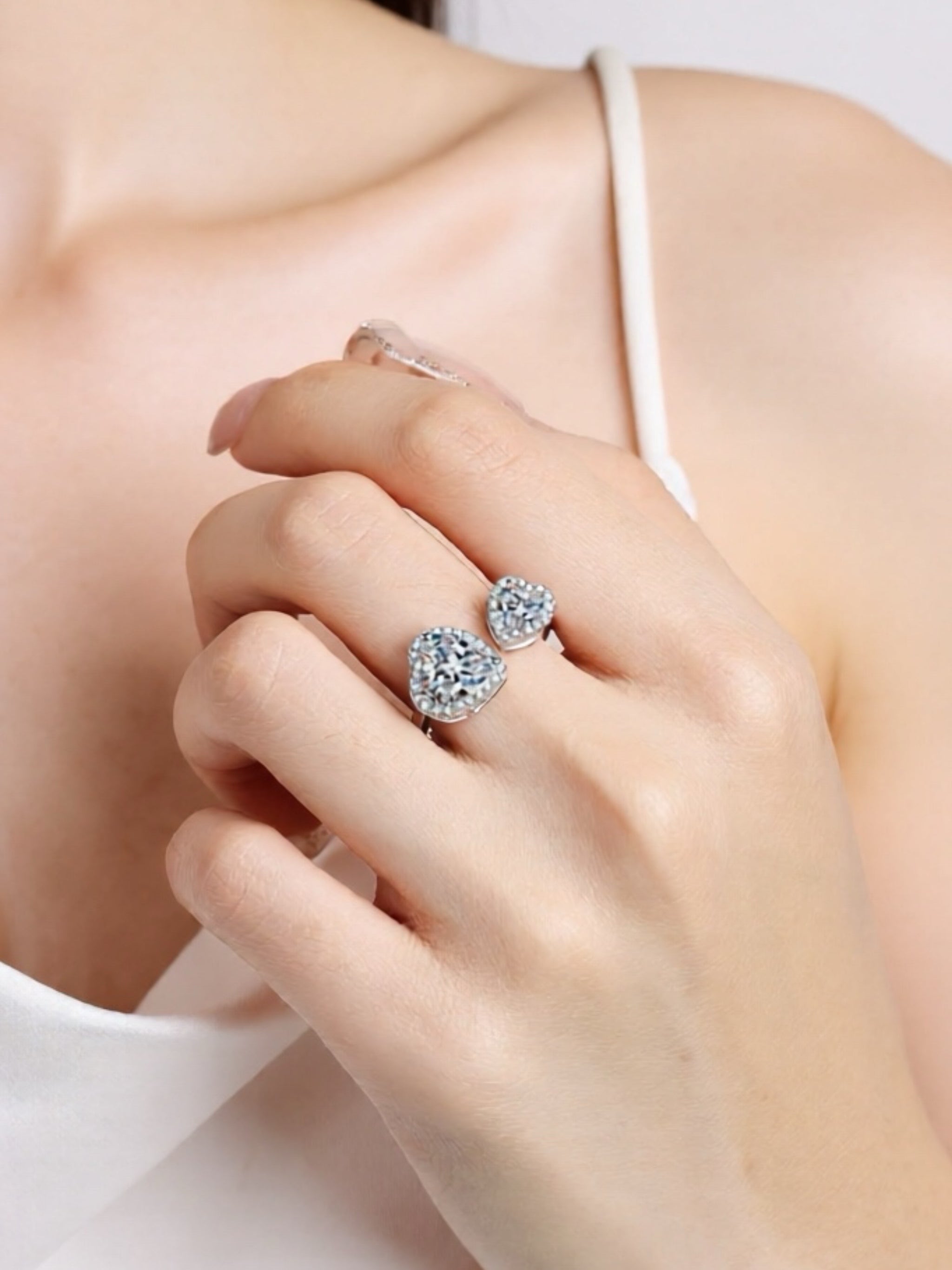 Heart Moissanite 925 Sterling Silver Open Ring