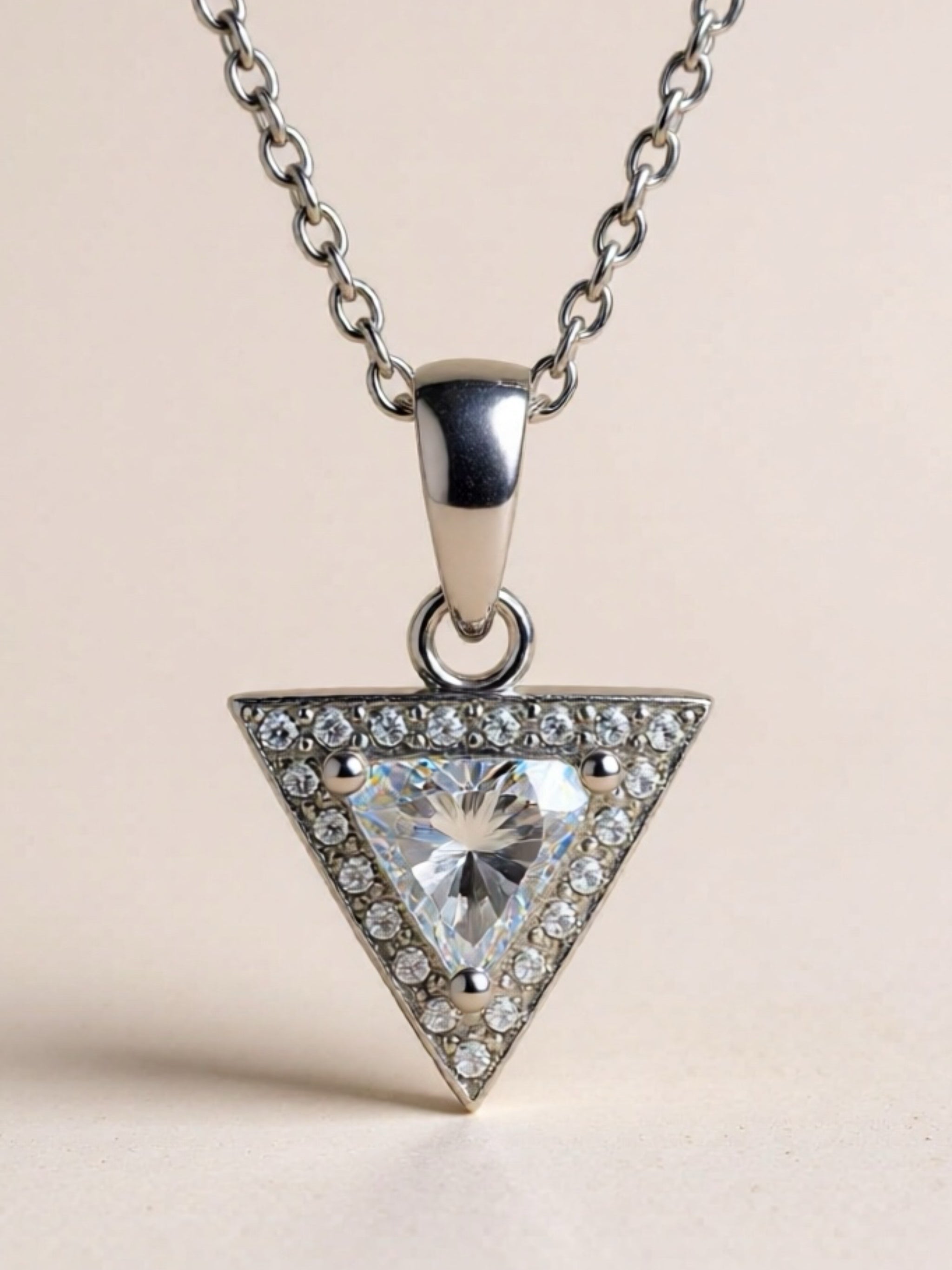 925 Sterling Silver Triangle Moissanite Pendant Necklace