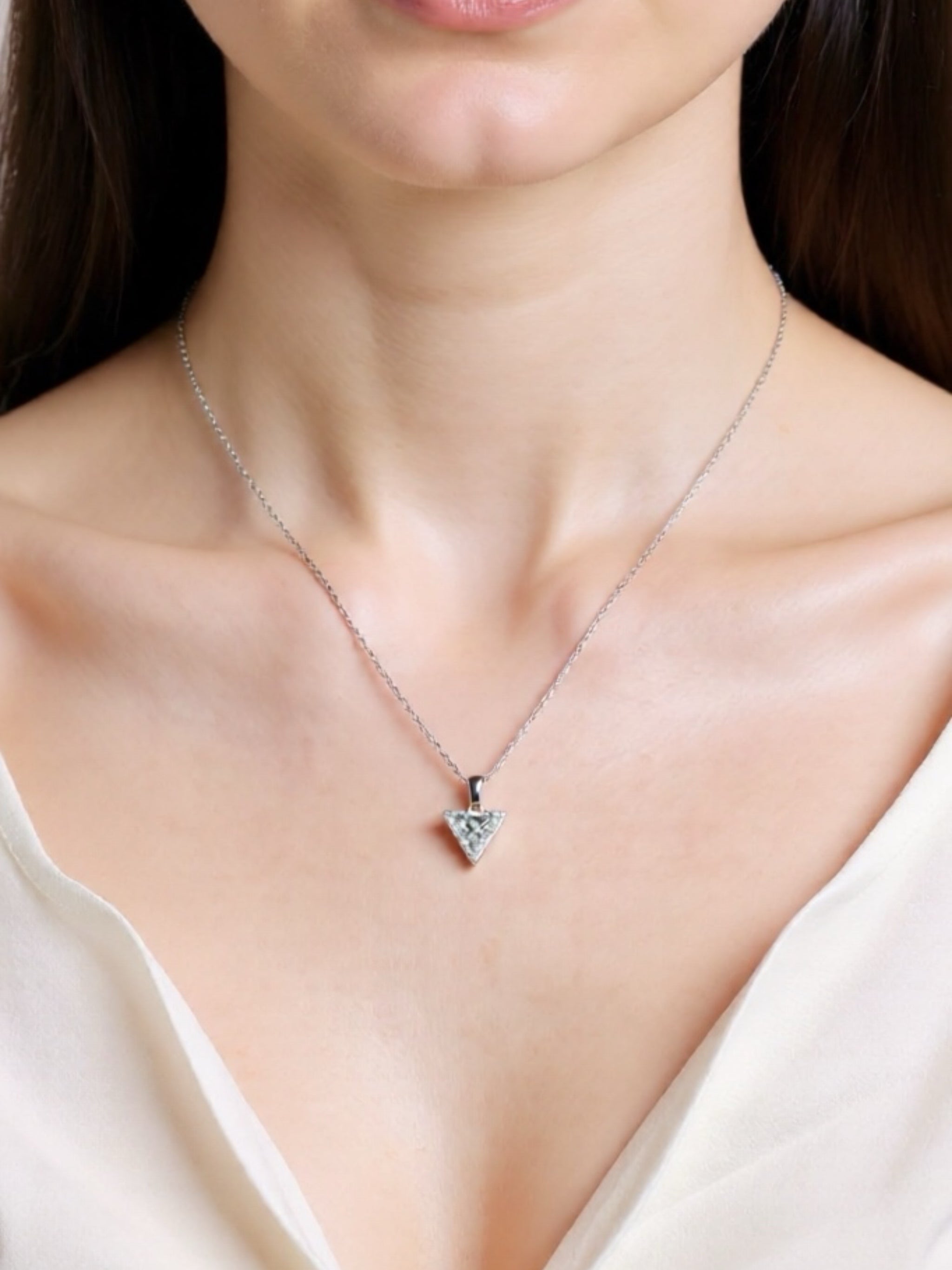 925 Sterling Silver Triangle Moissanite Pendant Necklace