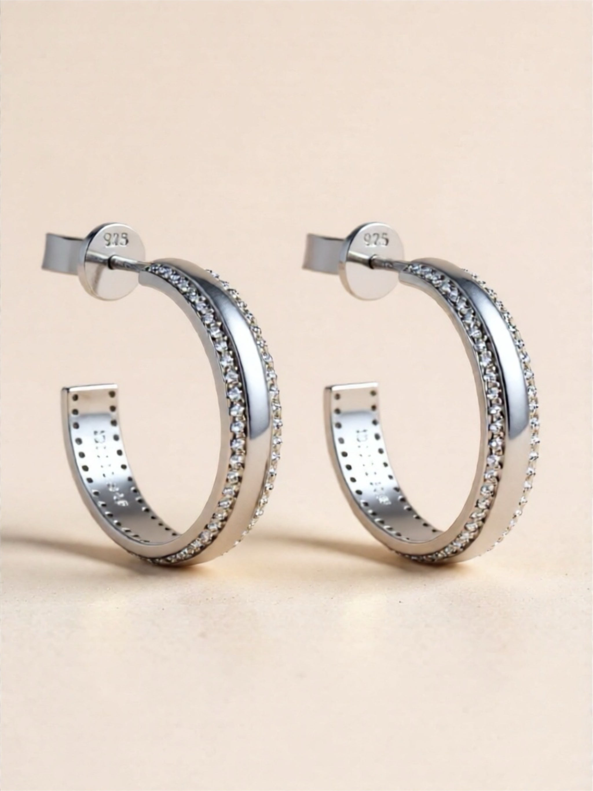 925 Sterling Silver Inlaid Moissanite C-Hoop Earrings