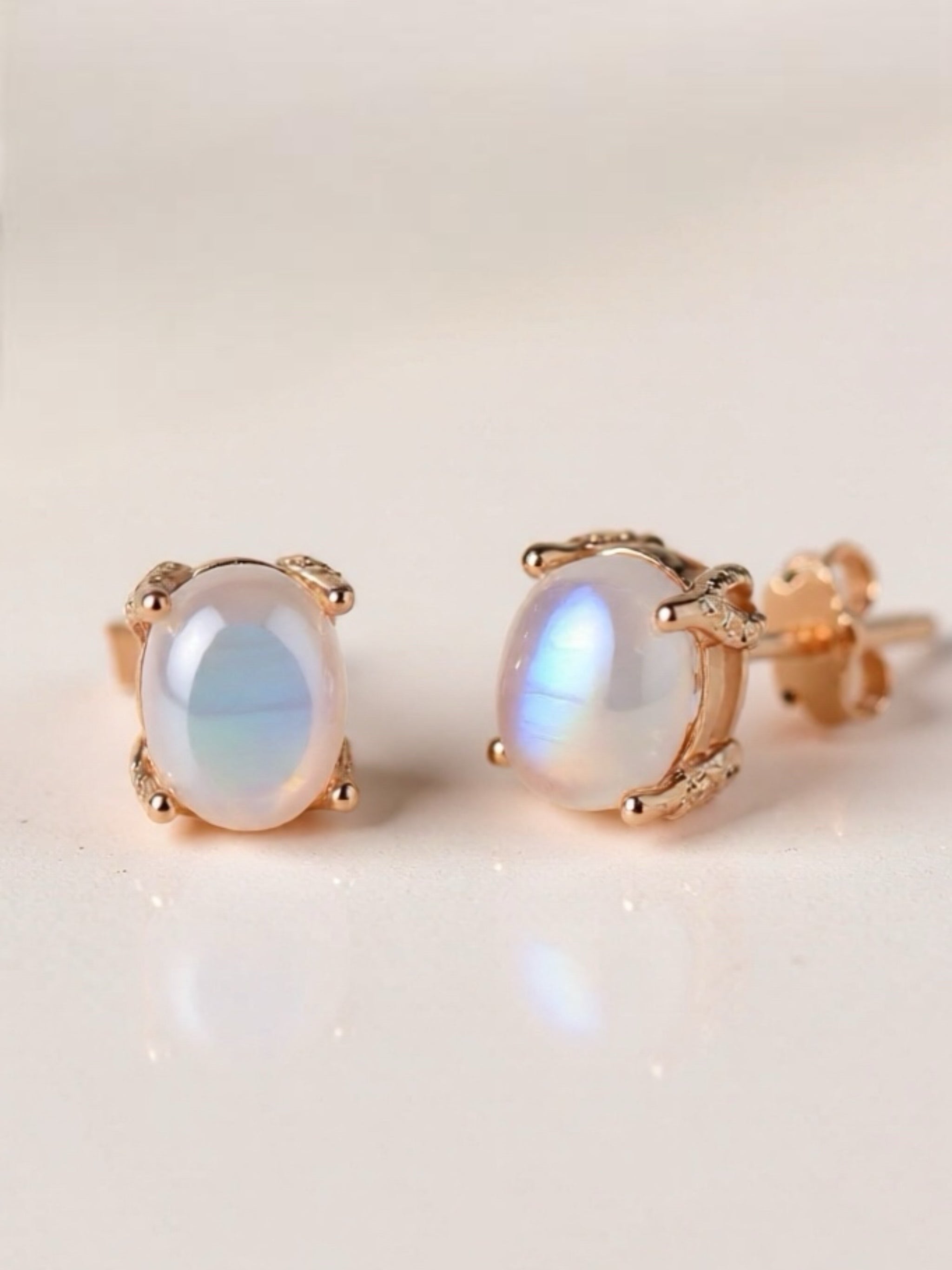 Rainbow Moonstone 925 Sterling Silver Stud Earrings