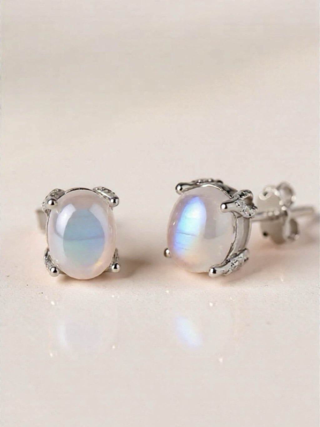 Rainbow Moonstone 925 Sterling Silver Stud Earrings