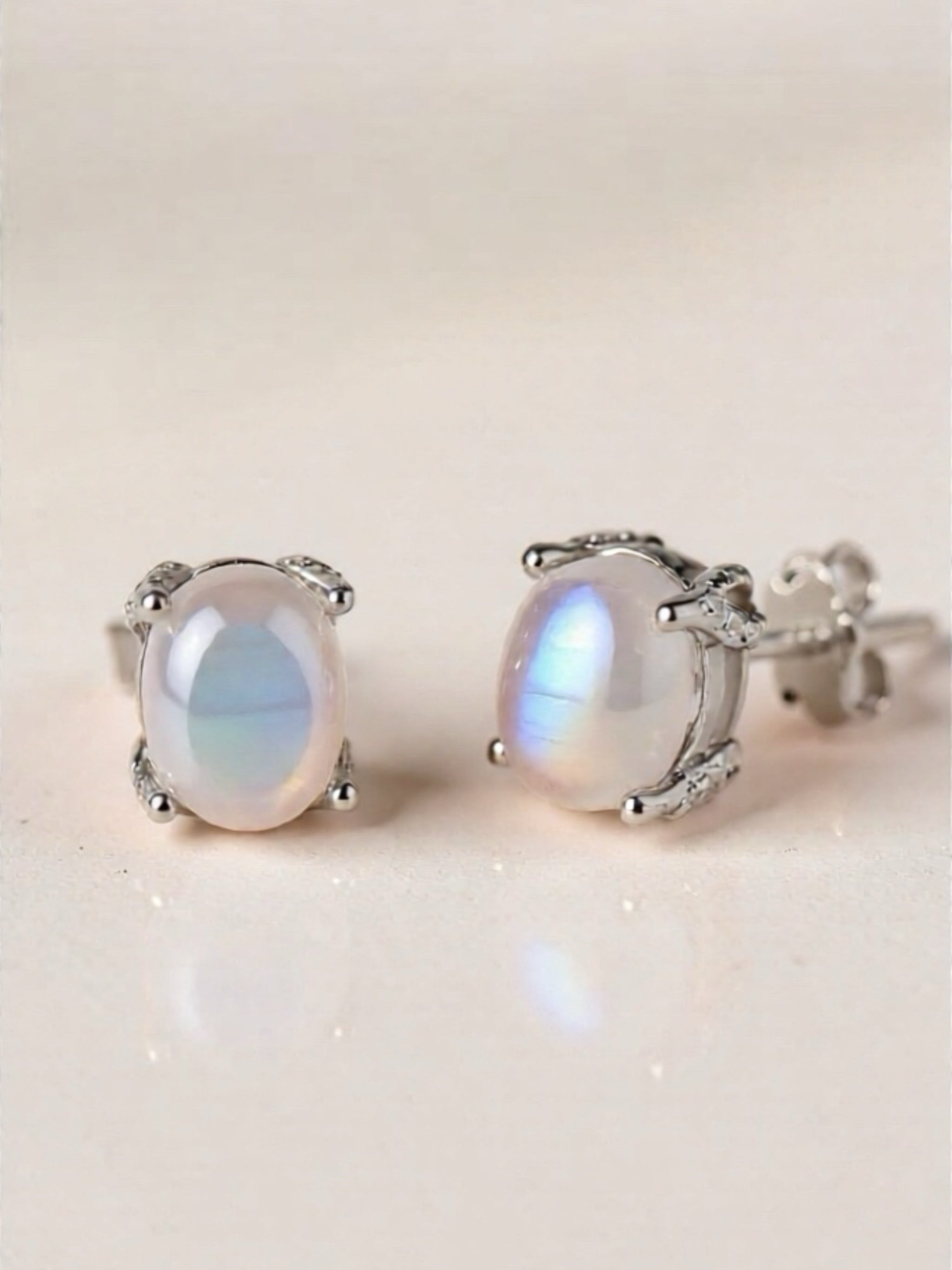 Rainbow Moonstone 925 Sterling Silver Stud Earrings