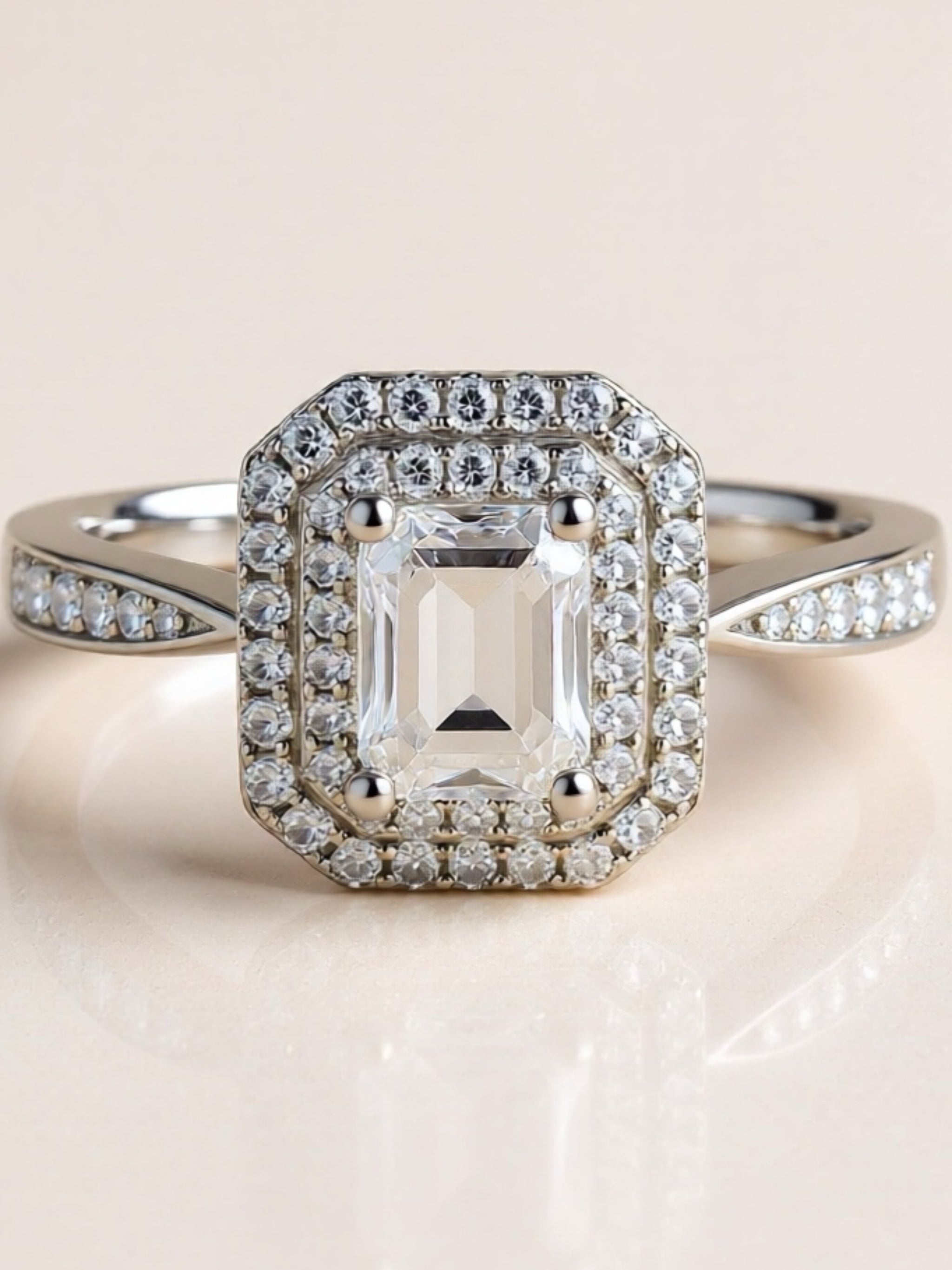 1 Carat Moissanite 925 Sterling Silver Side Stone Ring