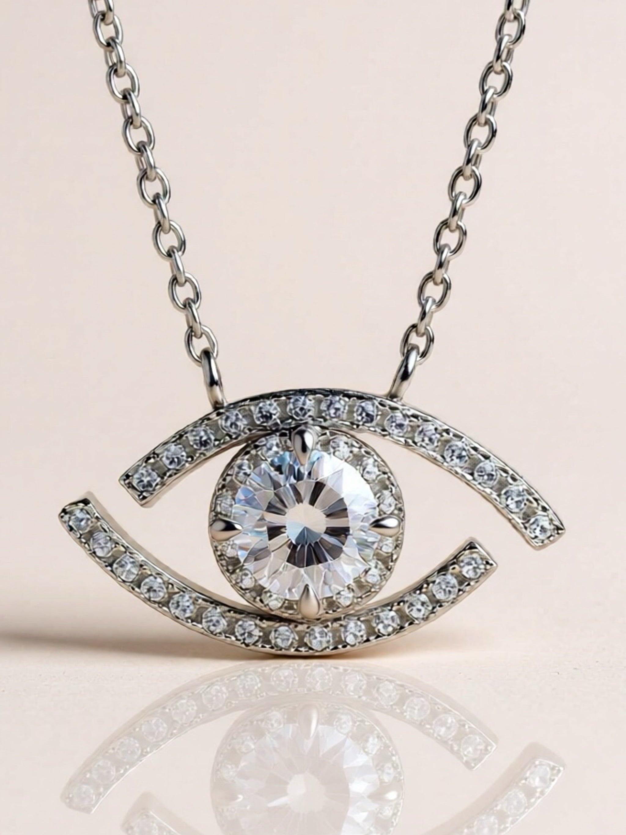 Moissanite Evil Eye Pendant 925 Sterling Silver Necklace