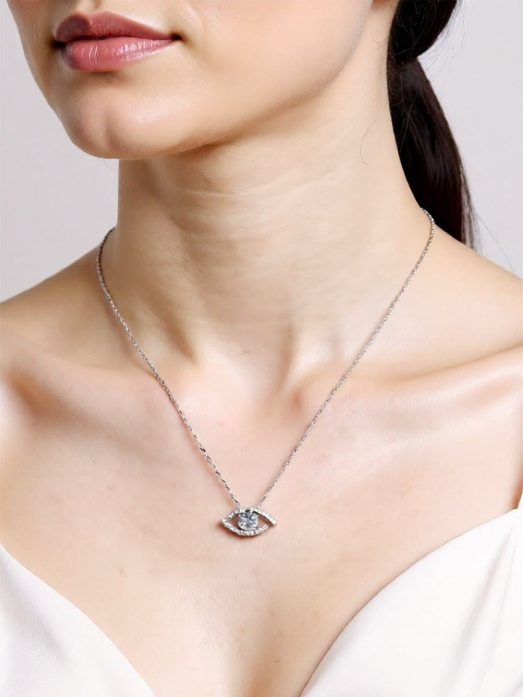 Moissanite Evil Eye Pendant 925 Sterling Silver Necklace
