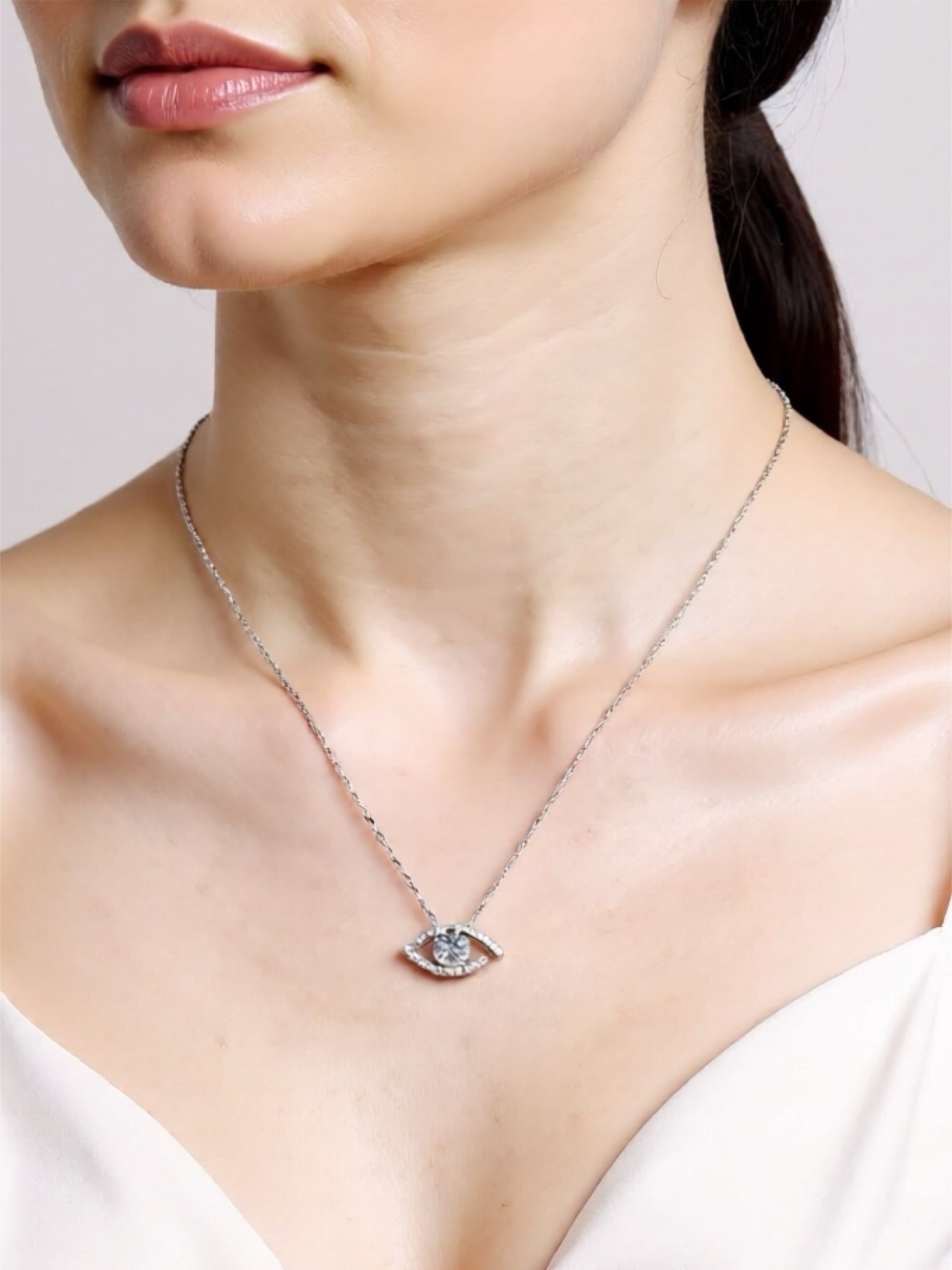 Moissanite Evil Eye Pendant 925 Sterling Silver Necklace