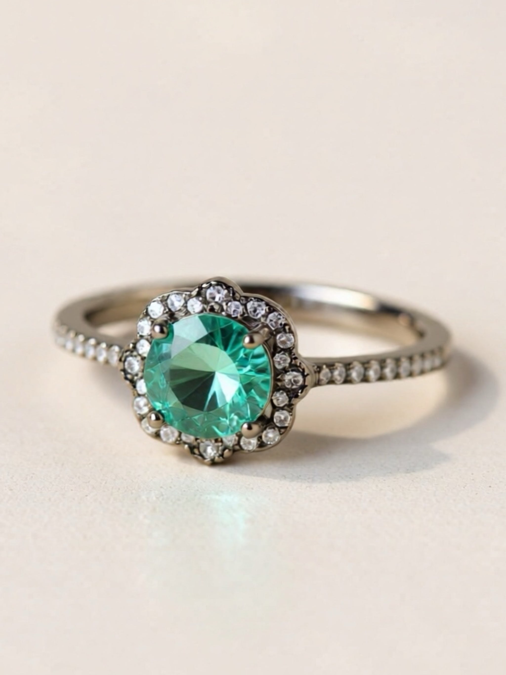 Paraiba Blue CZ Flower 925 Sterling Silver Ring