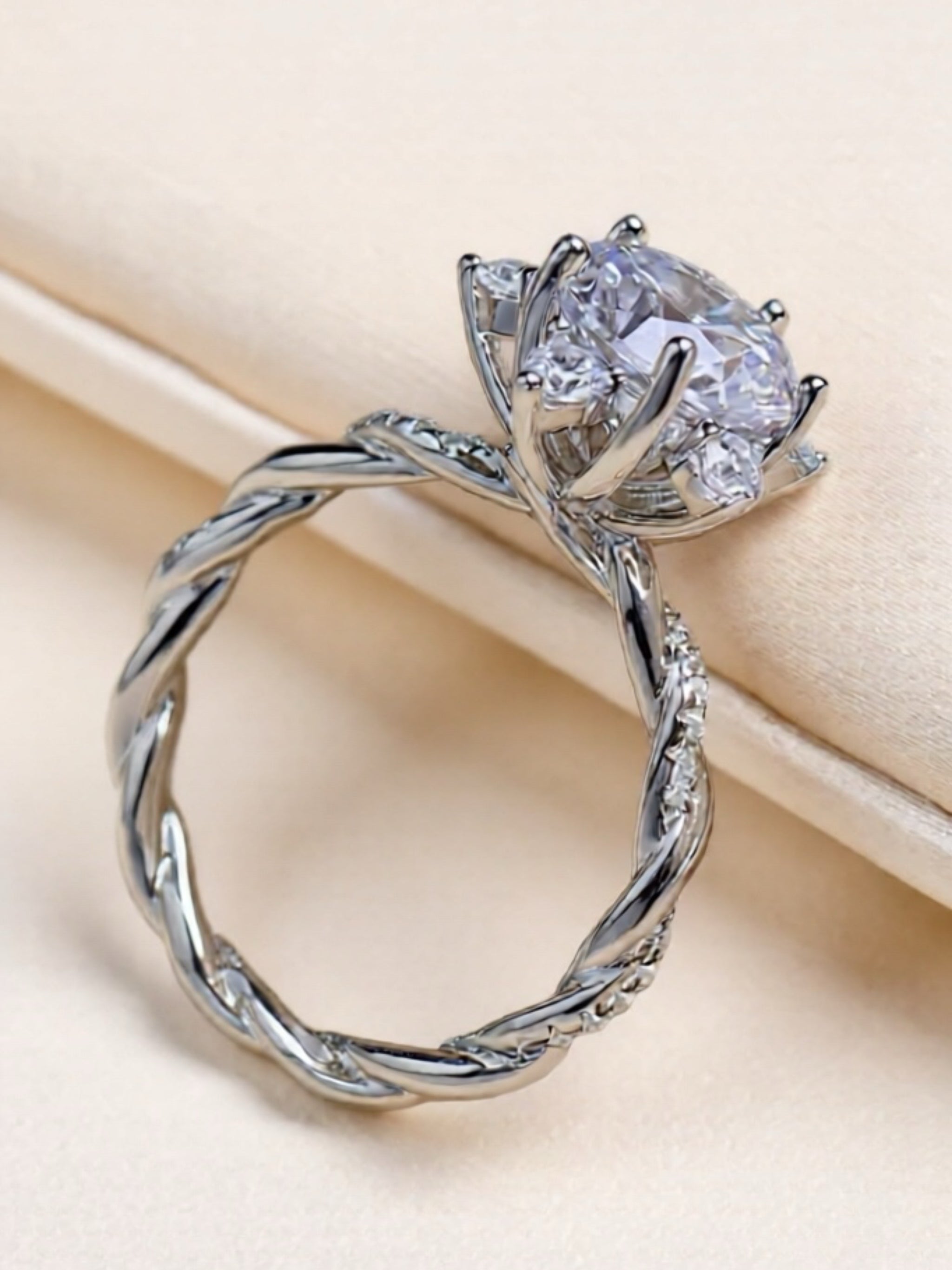 3 Carat Moissanite Twisted 925 Sterling Silver Ring