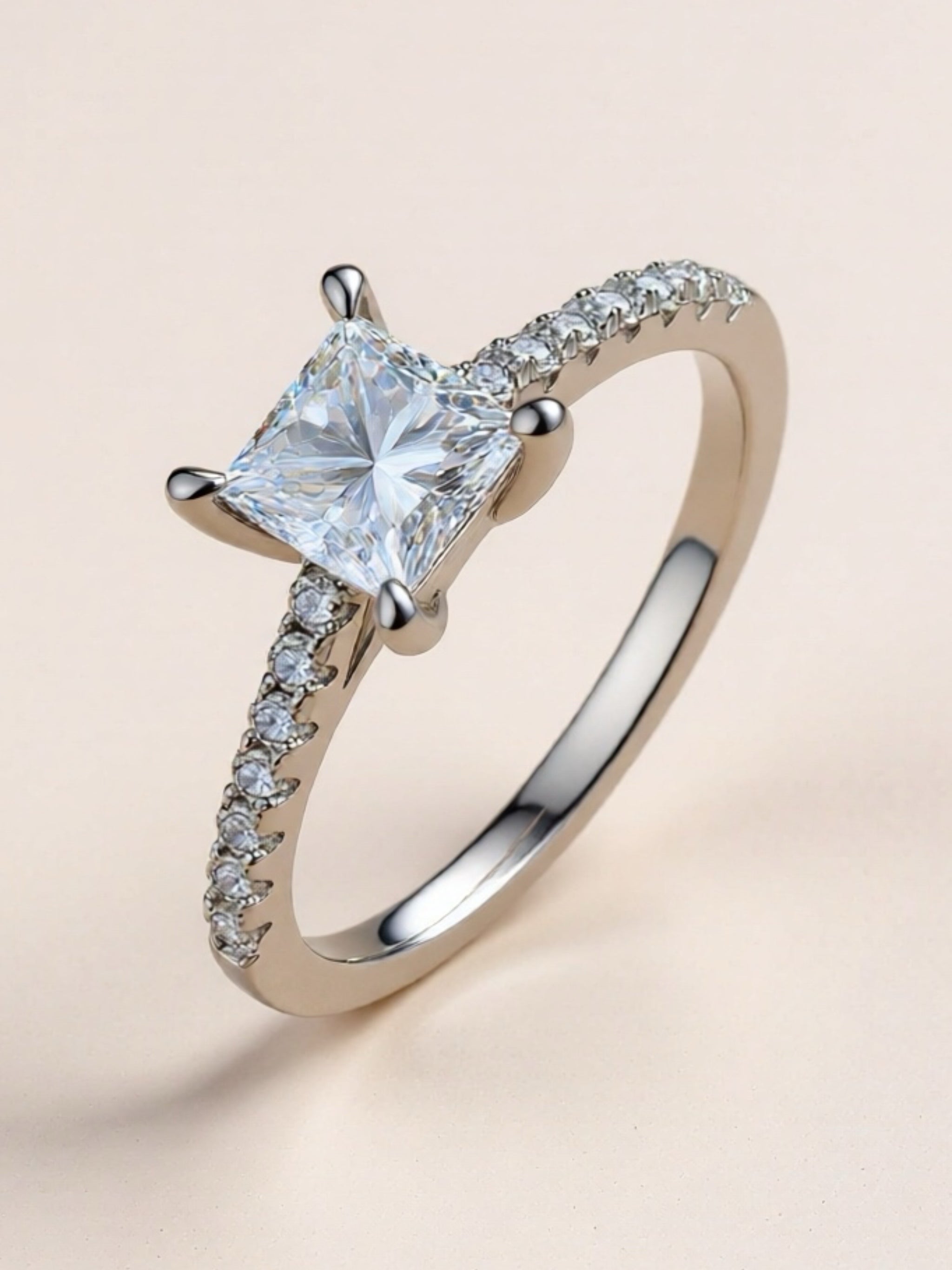 1.21 Carat Moissanite 925 Sterling Silver Side Stone Ring