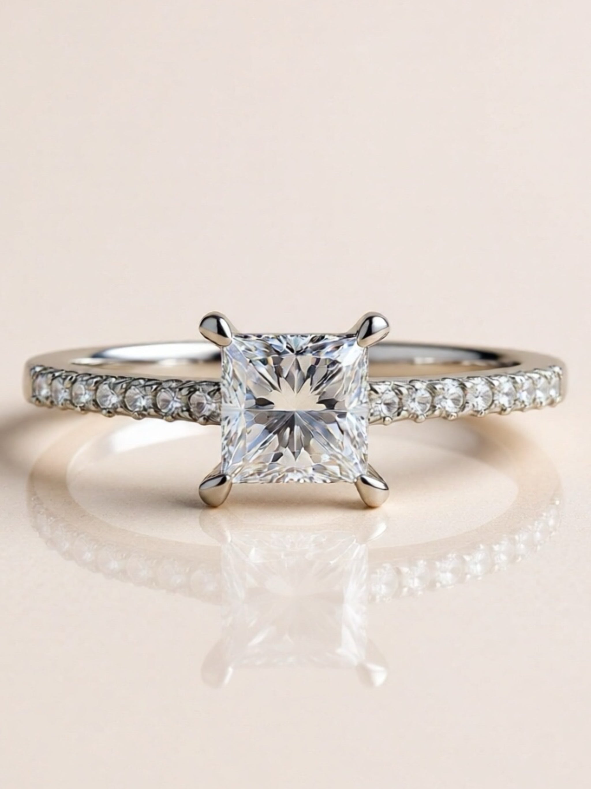 1.21 Carat Moissanite 925 Sterling Silver Side Stone Ring