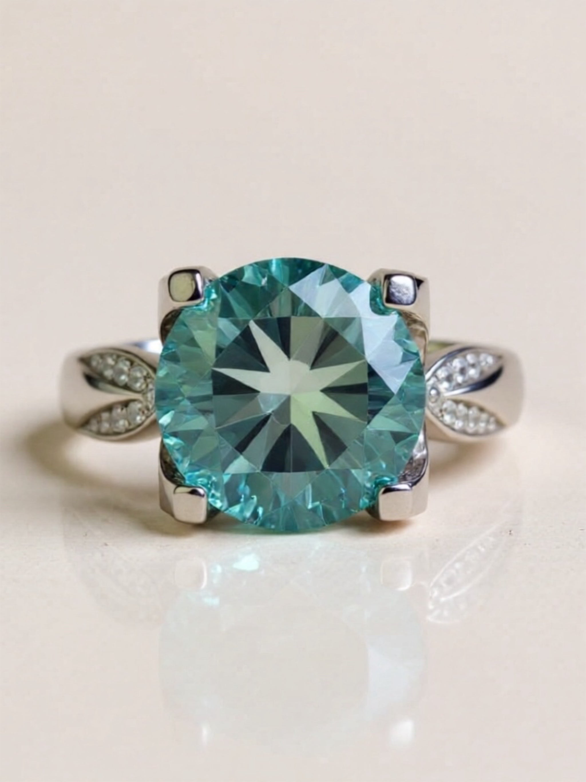 5 Carat Green Moissanite & CZ 925 Sterling Silver Ring