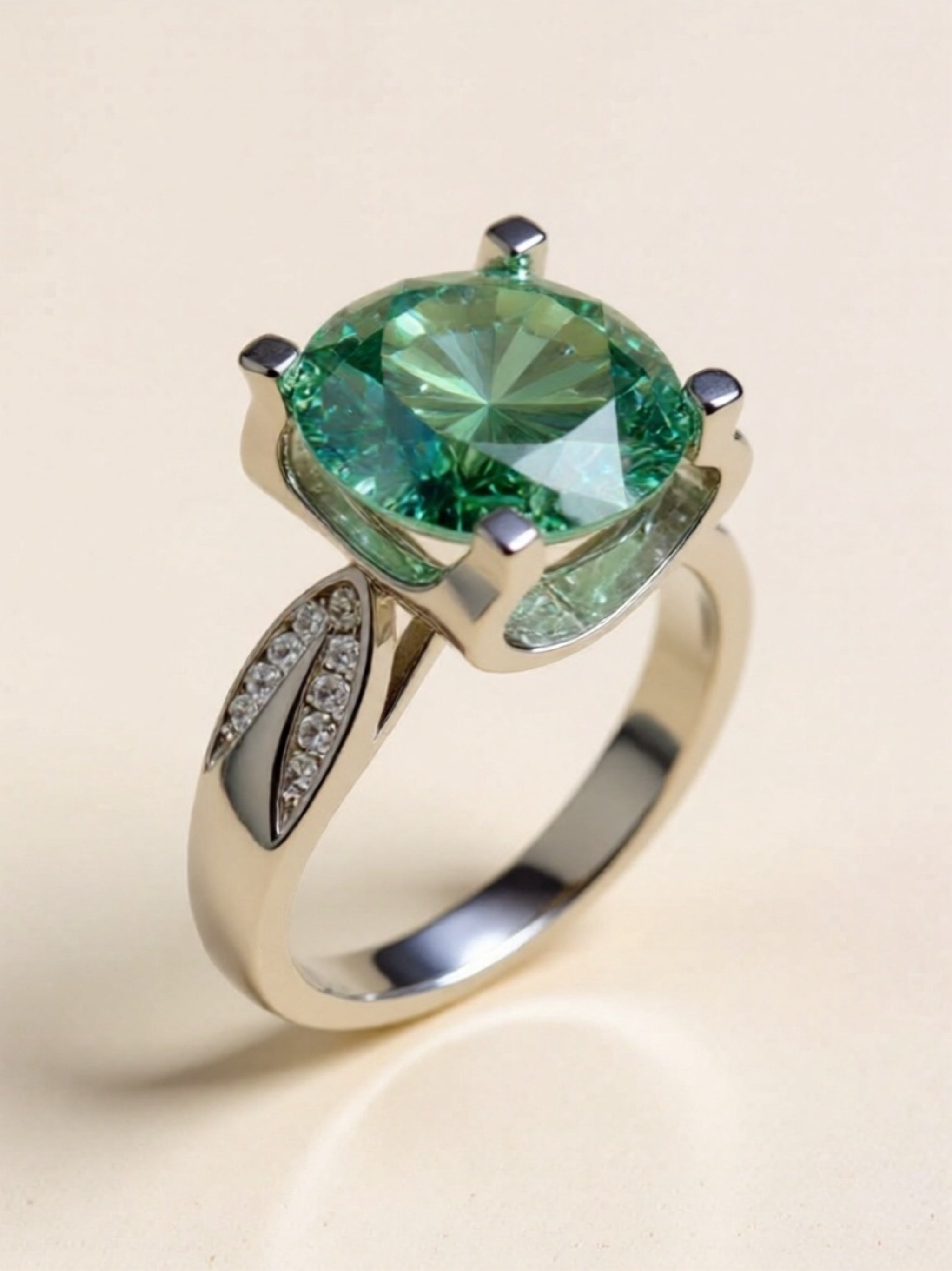 5 Carat Green Moissanite & CZ 925 Sterling Silver Ring