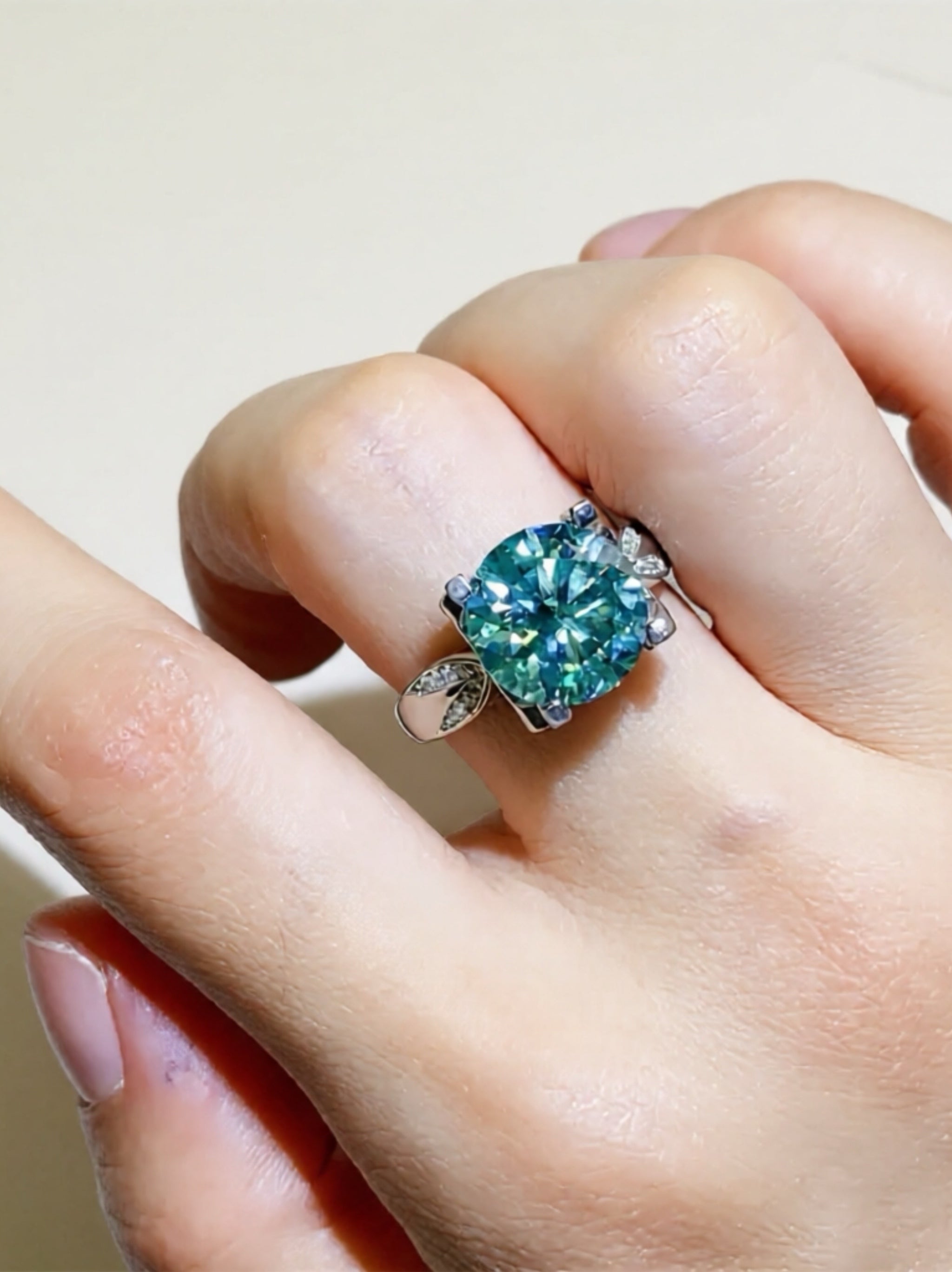 5 Carat Green Moissanite & CZ 925 Sterling Silver Ring