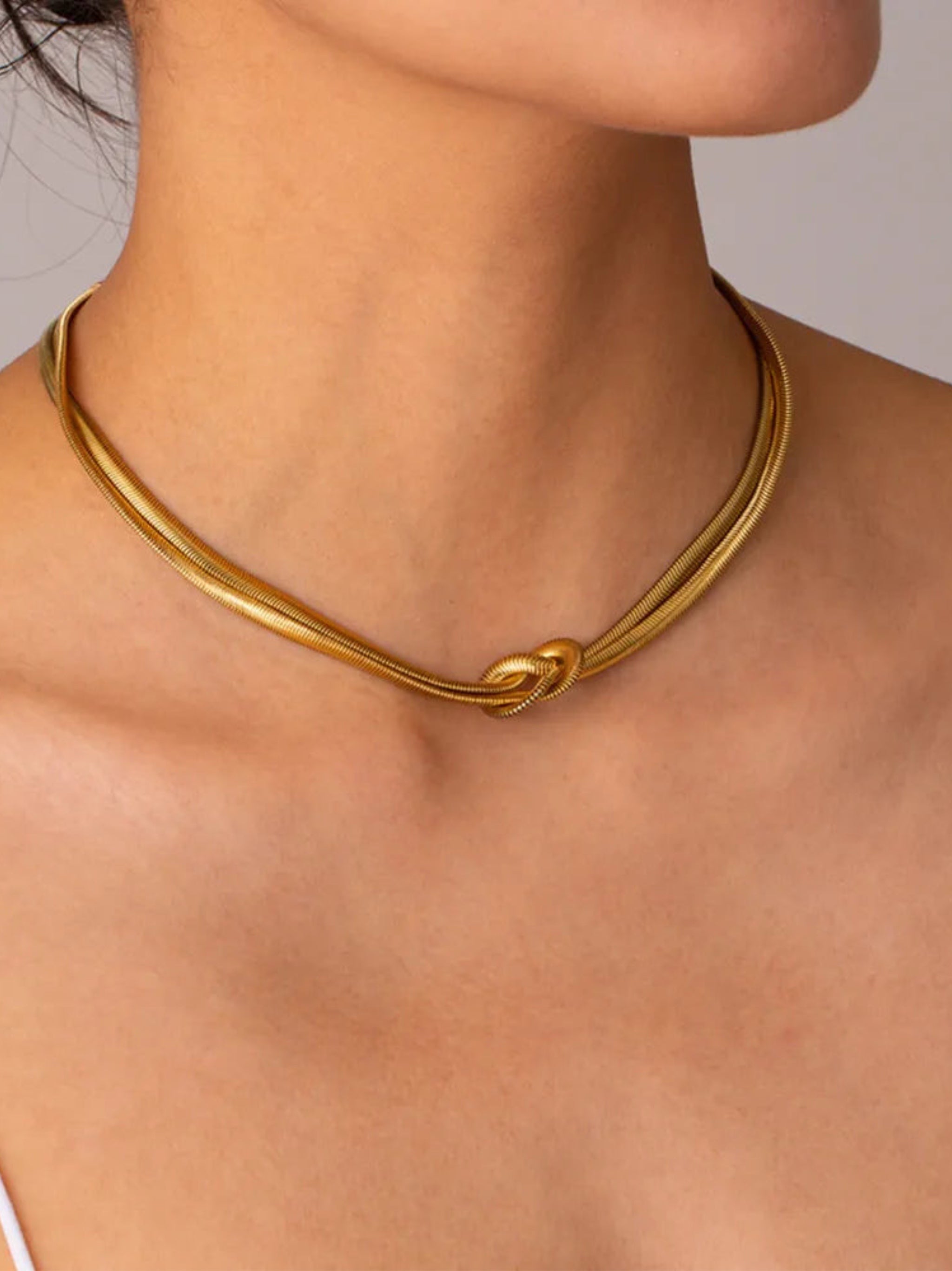 Double Layered Knot Herringbone Choker Necklace